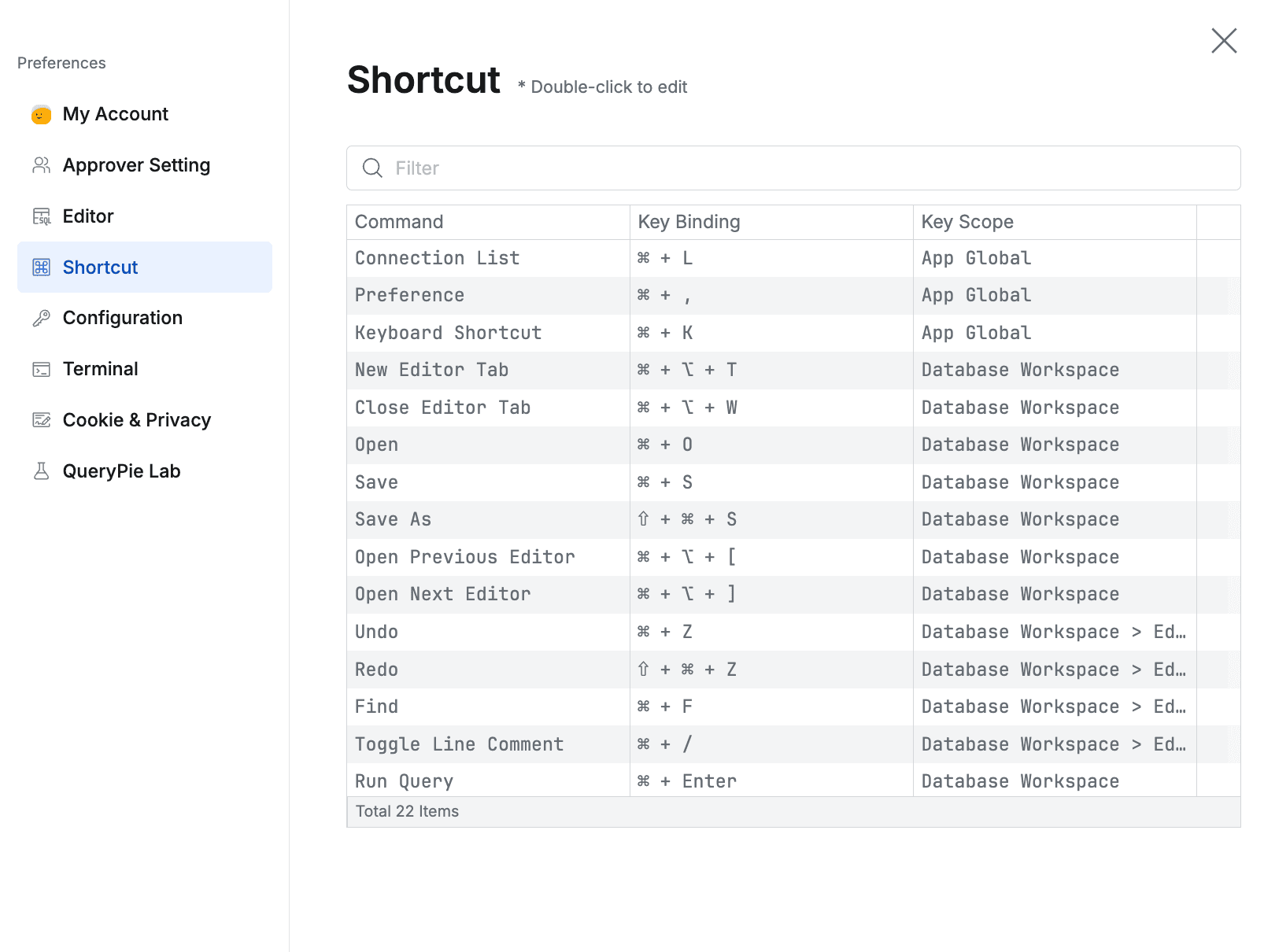 상단 메뉴바 > Profile > Preferences > Shortcut