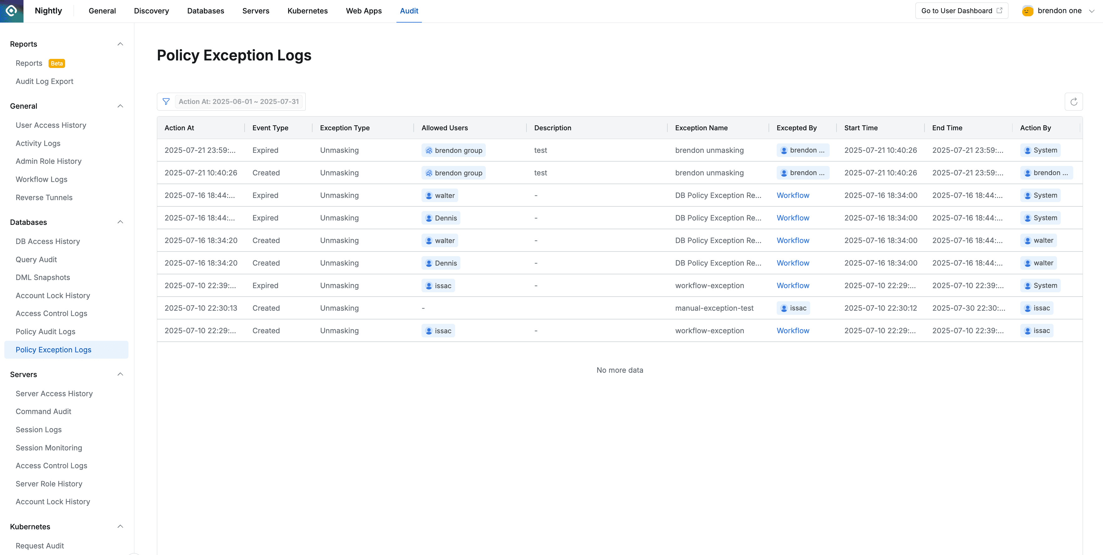 Policy Exception Logs