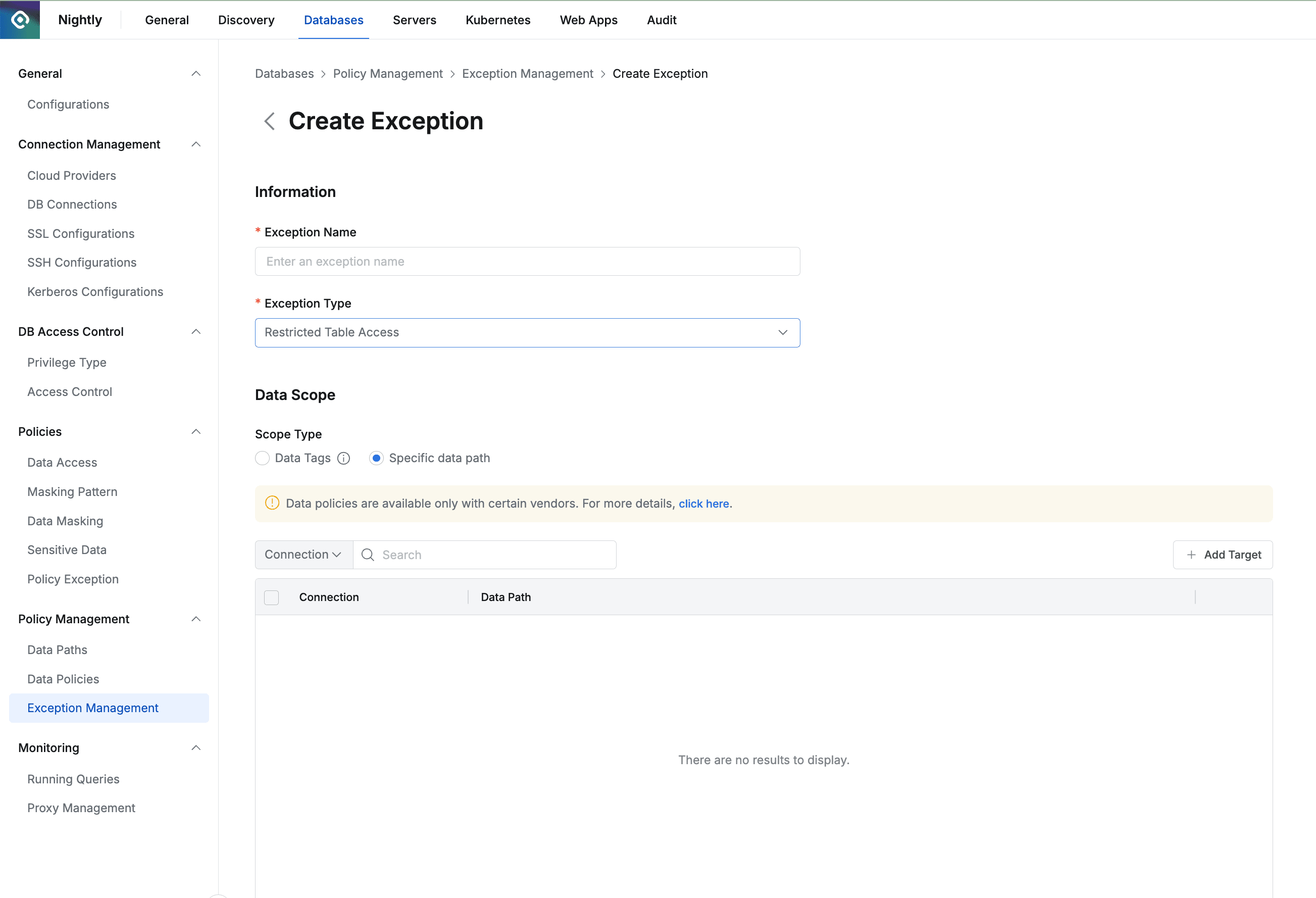 Manual Policy Exception Creation