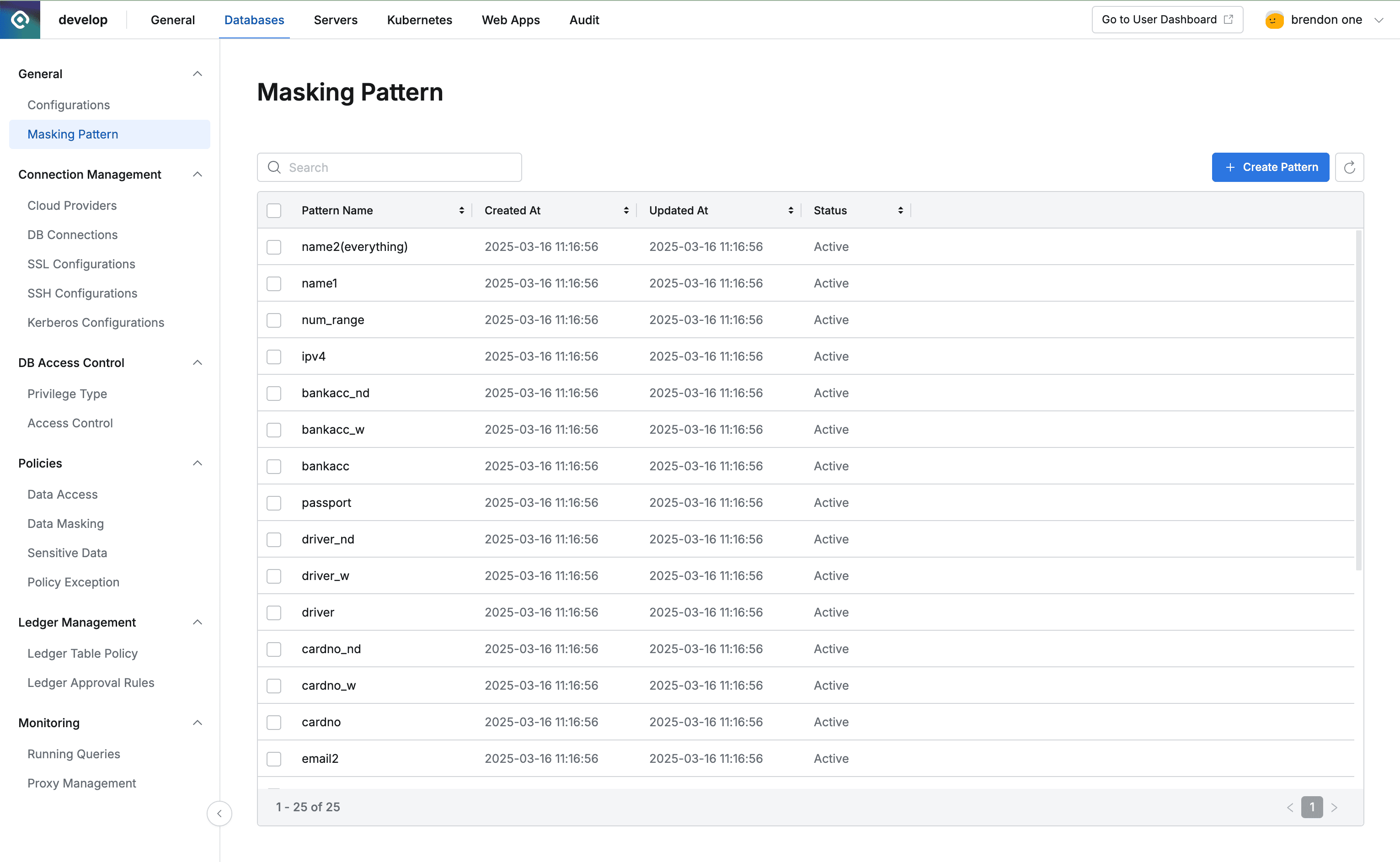 Administrator > Databases > General > Masking Pattern