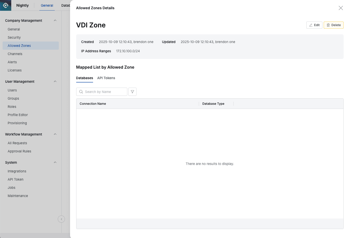 Administrator > General > Company Management > Allowed Zones > Allowed Zones Detail