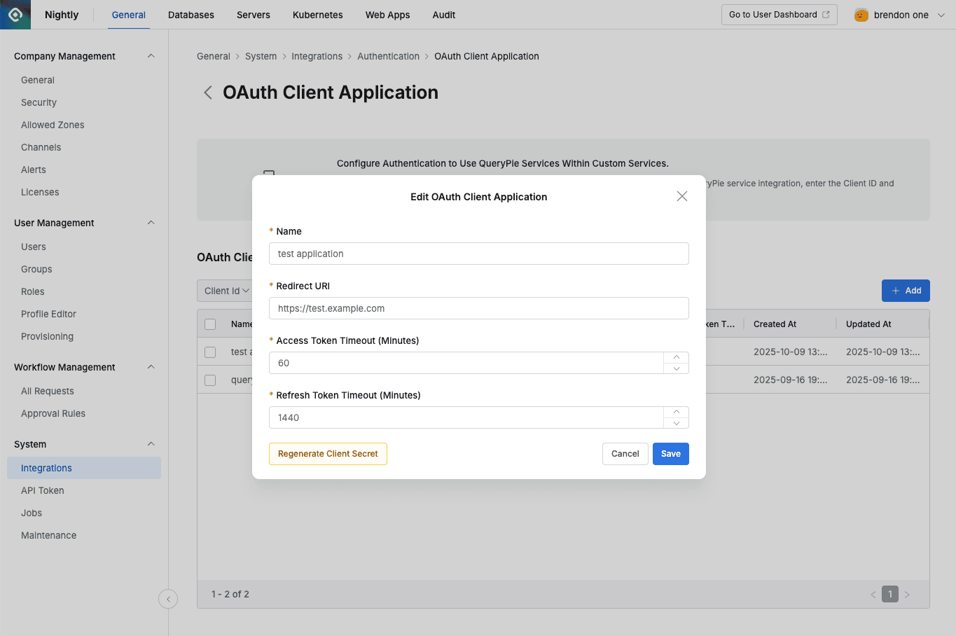 Edit OAuth Client Application