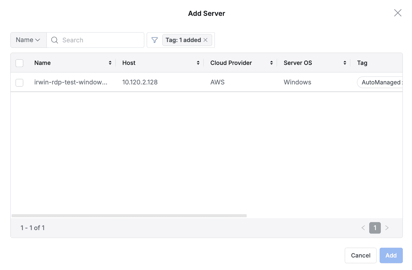 Example of filtering targets to add to Server Group using tags