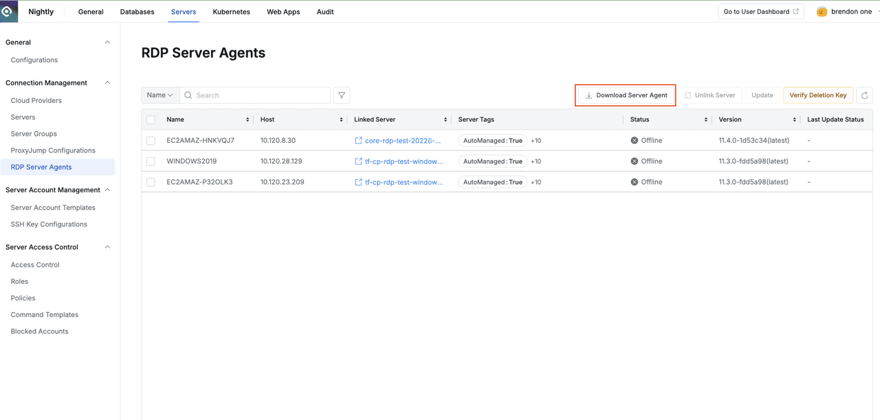RDP Server Agent Download Button Provided