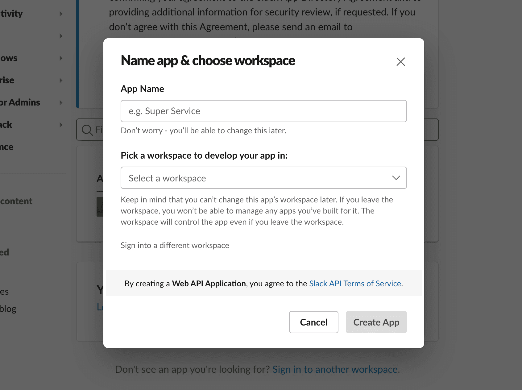 Slack API > Apps > Create an App