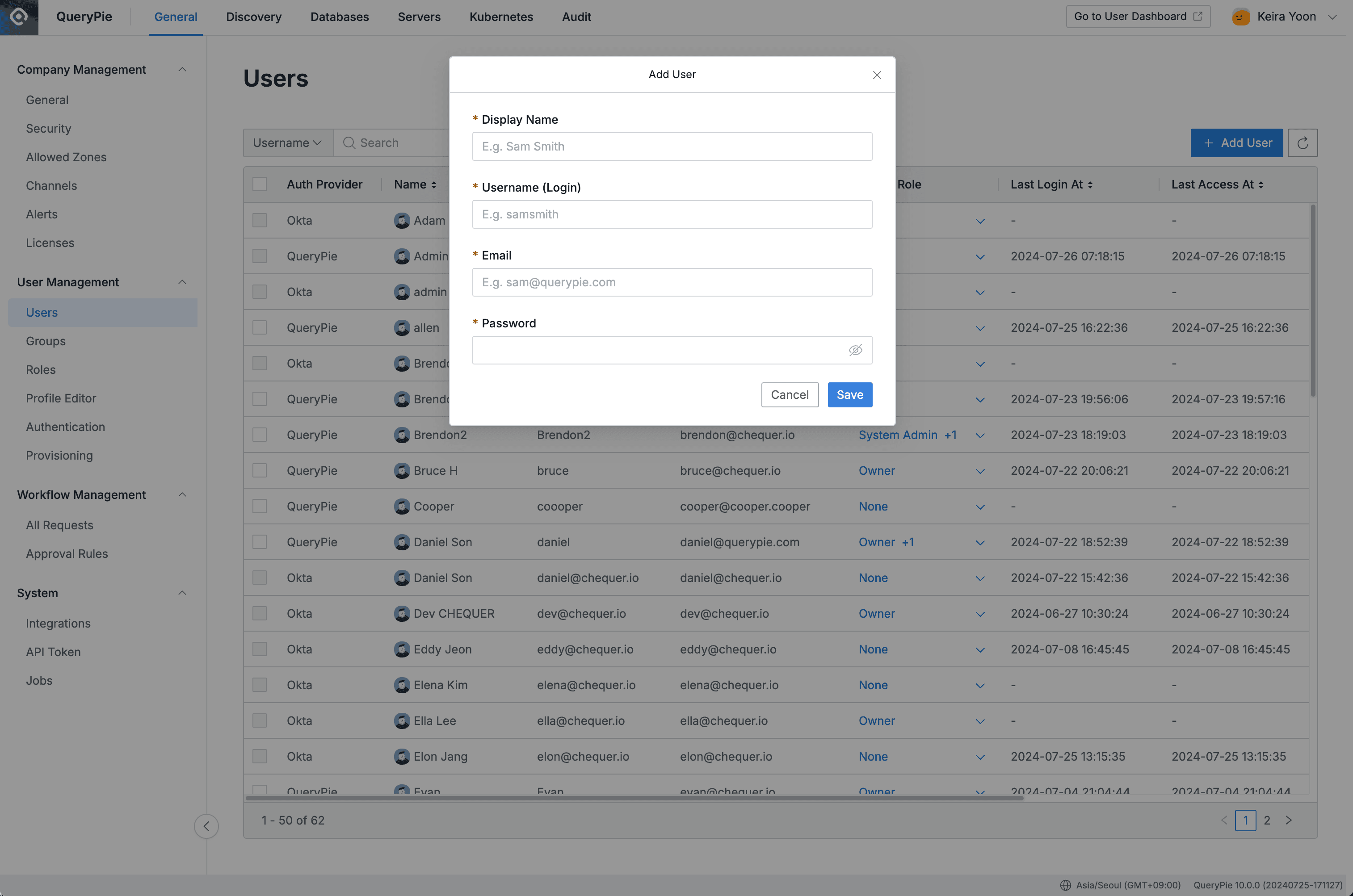 Administrator > General > User Management > Users > Add User
