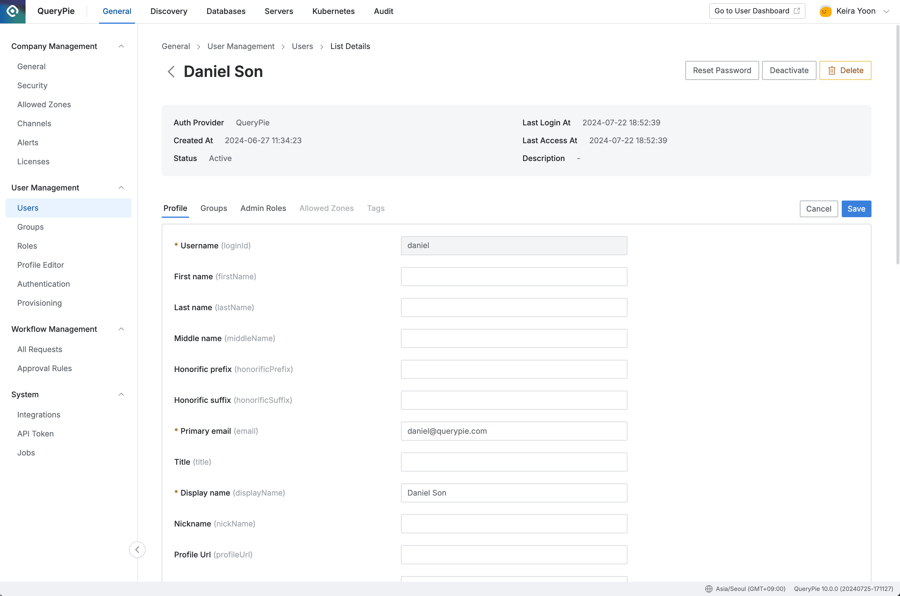 Administrator > General > User Management > Users > List Details > Edit