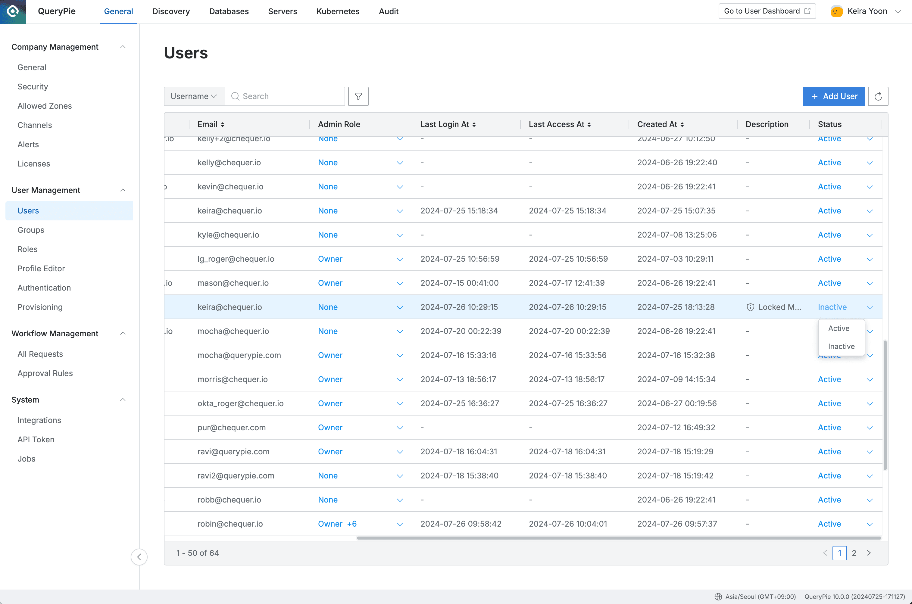 Administrator > General > User Management > Users
