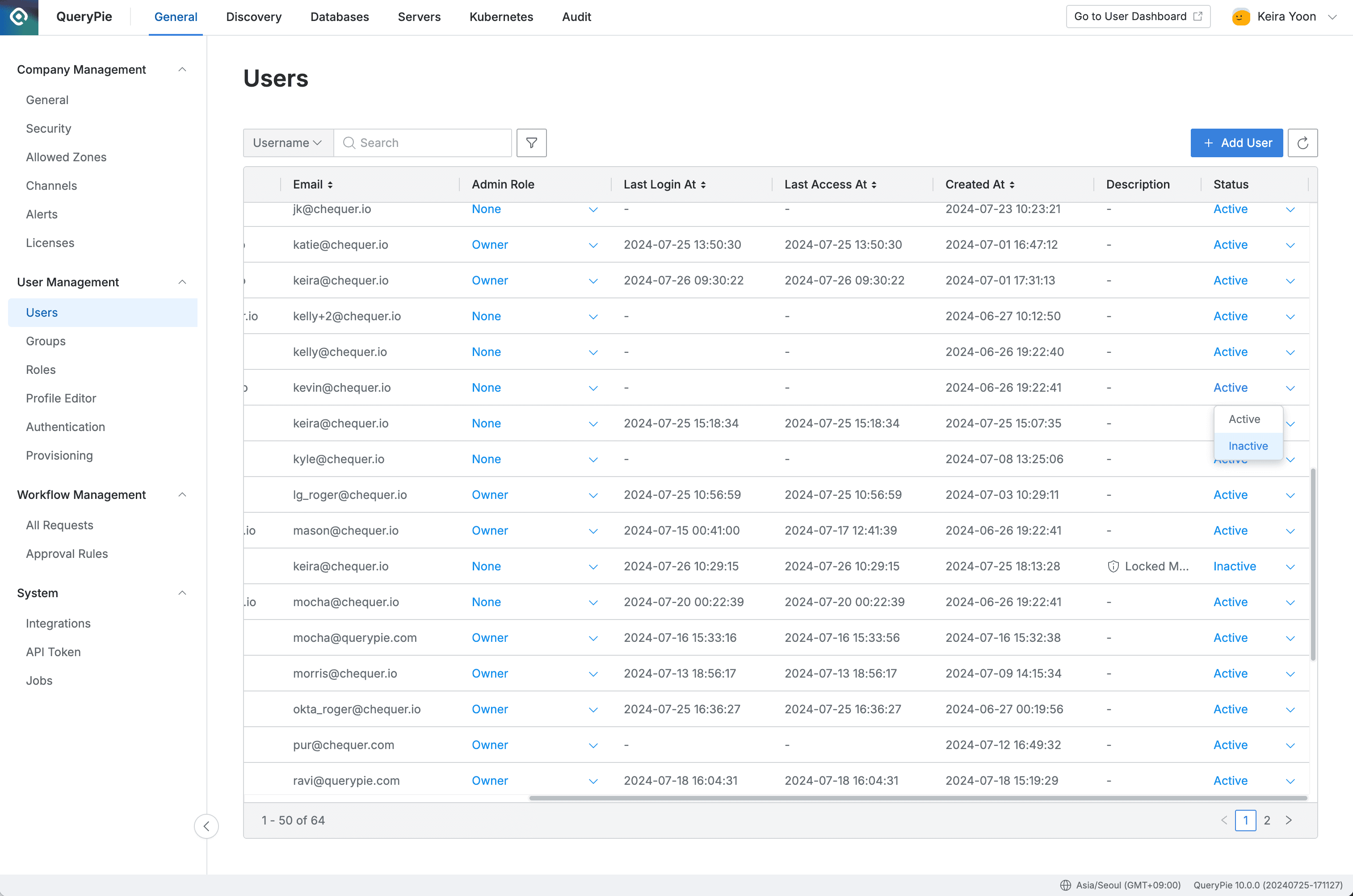 Administrator > General > User Management > Users