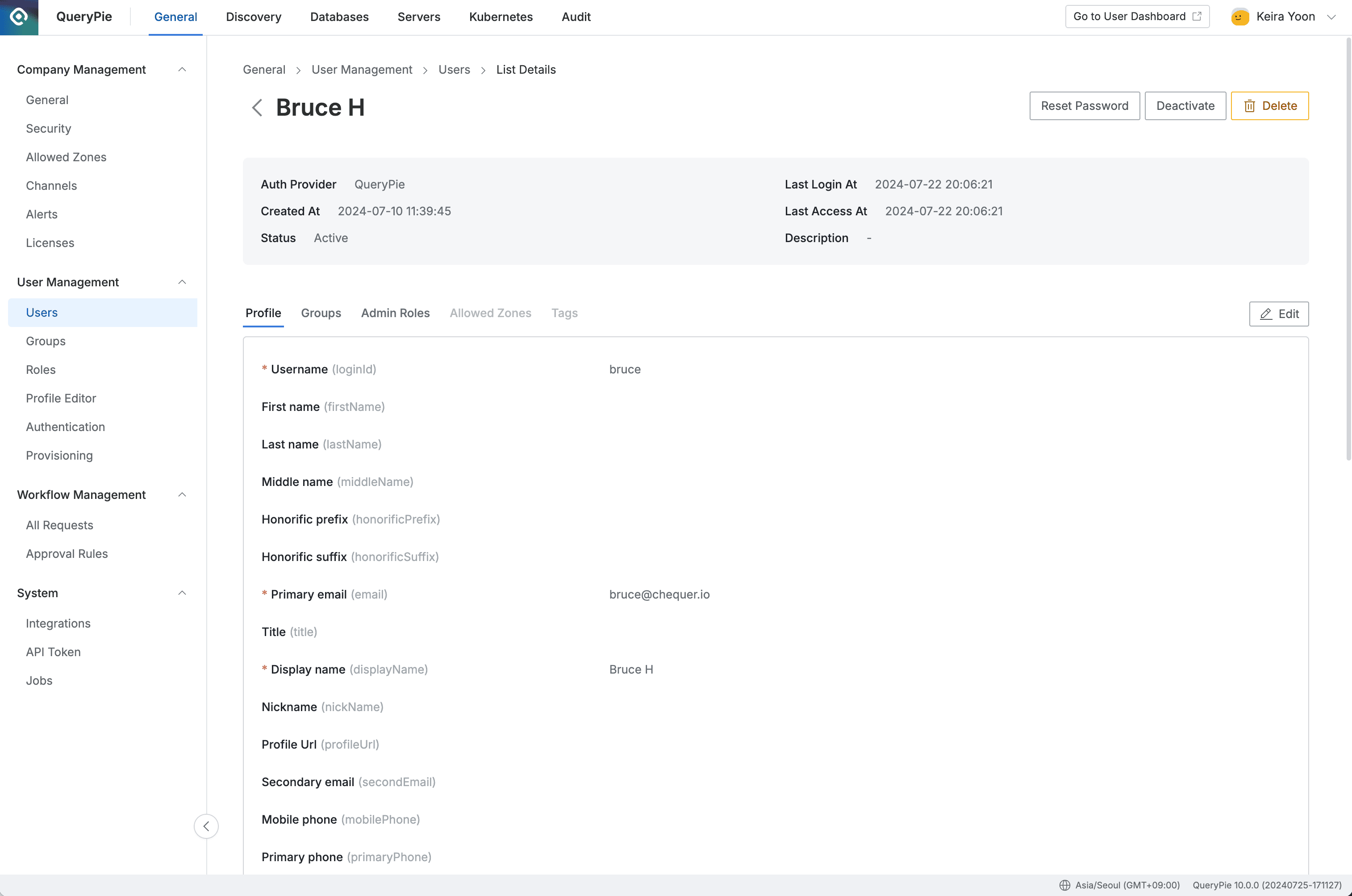 Administrator > General > User Management > Users > List Details