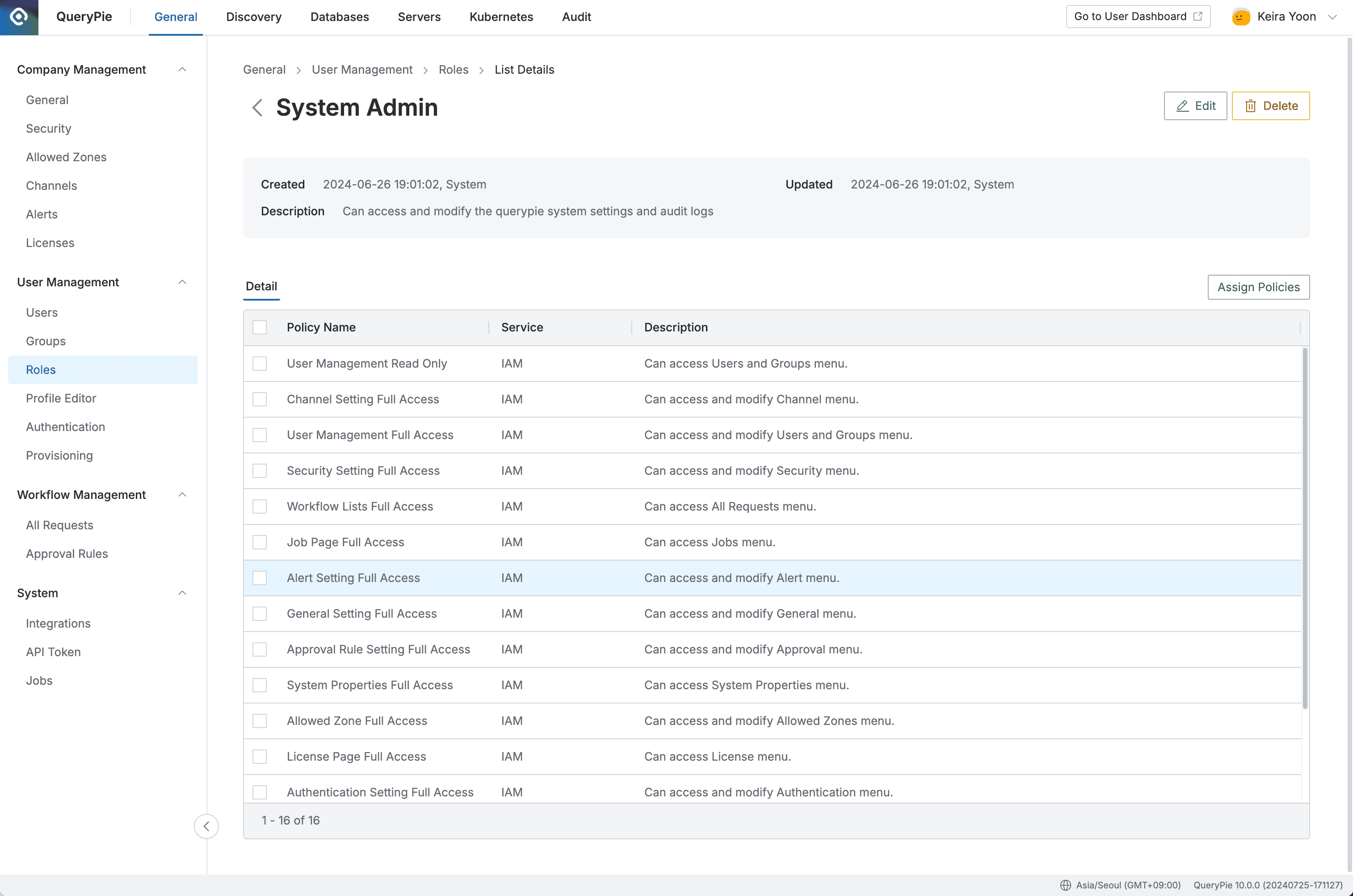Administrator > General > User Management > Roles > List Details