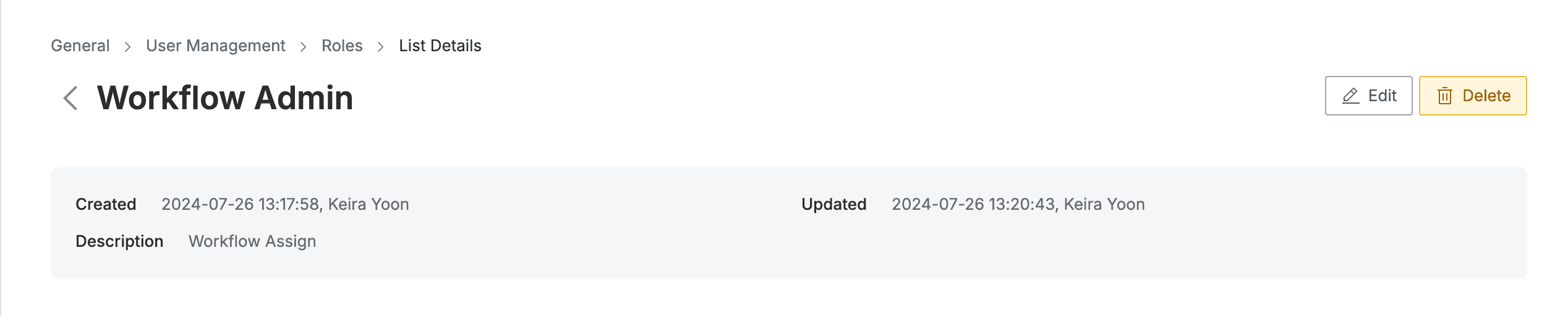 Administrator > General > User Management > Roles > List Details