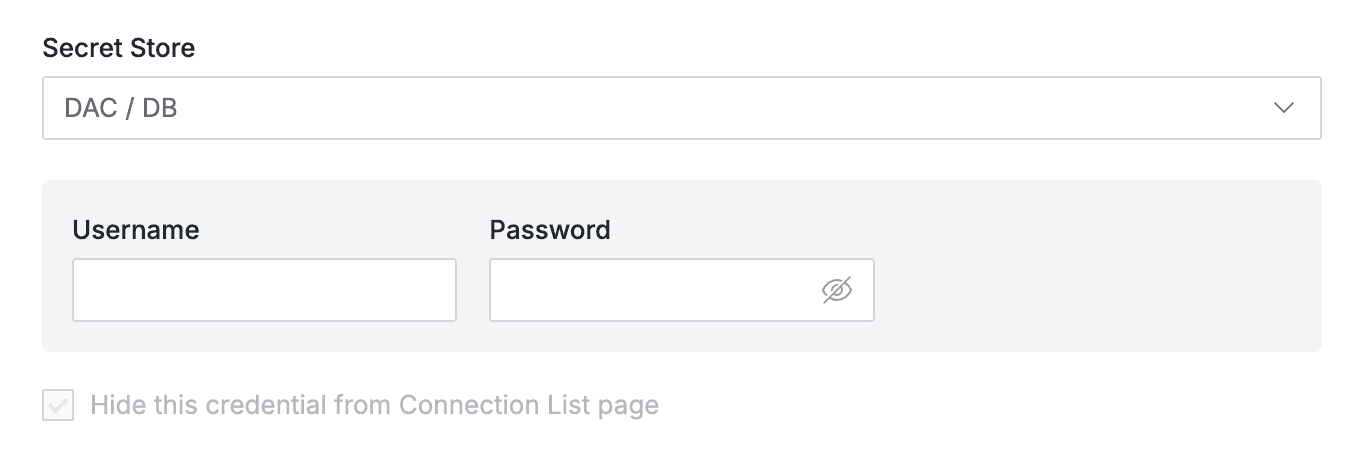 DB Connection detail page > Connection Information > Secret Store selection