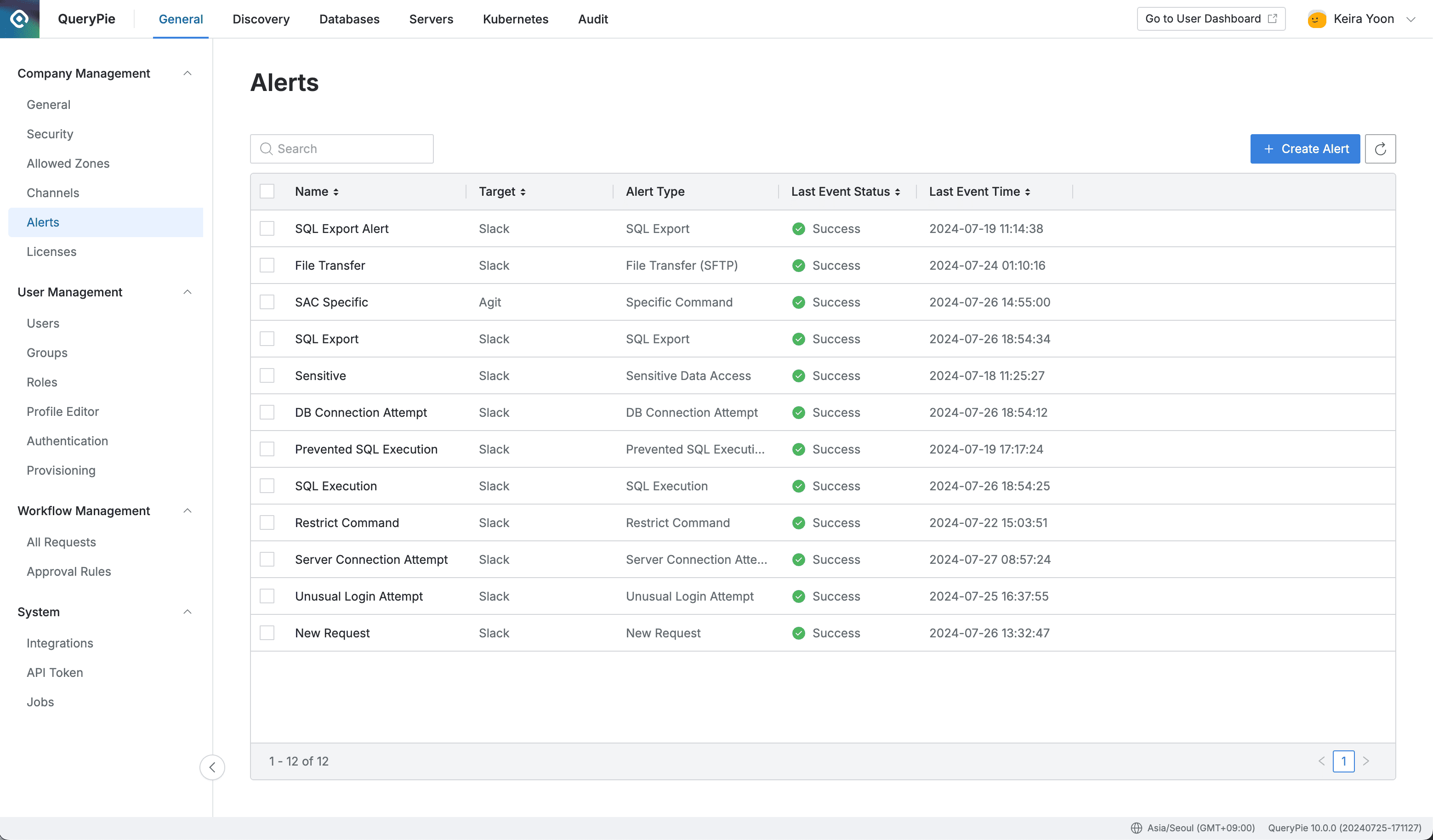 Administrator > General > Company Management > Alerts