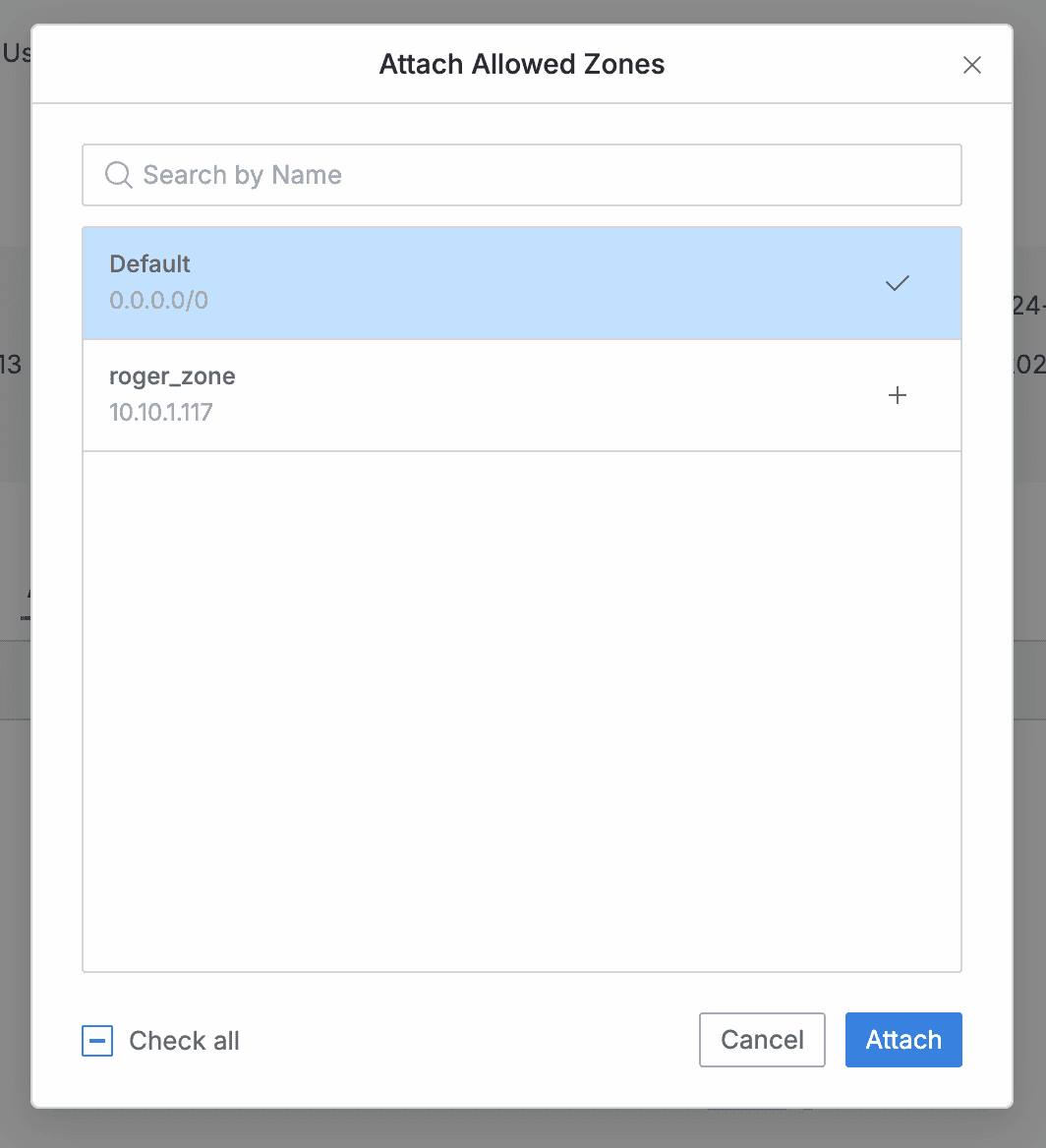 Attach Allowed Zone Modal