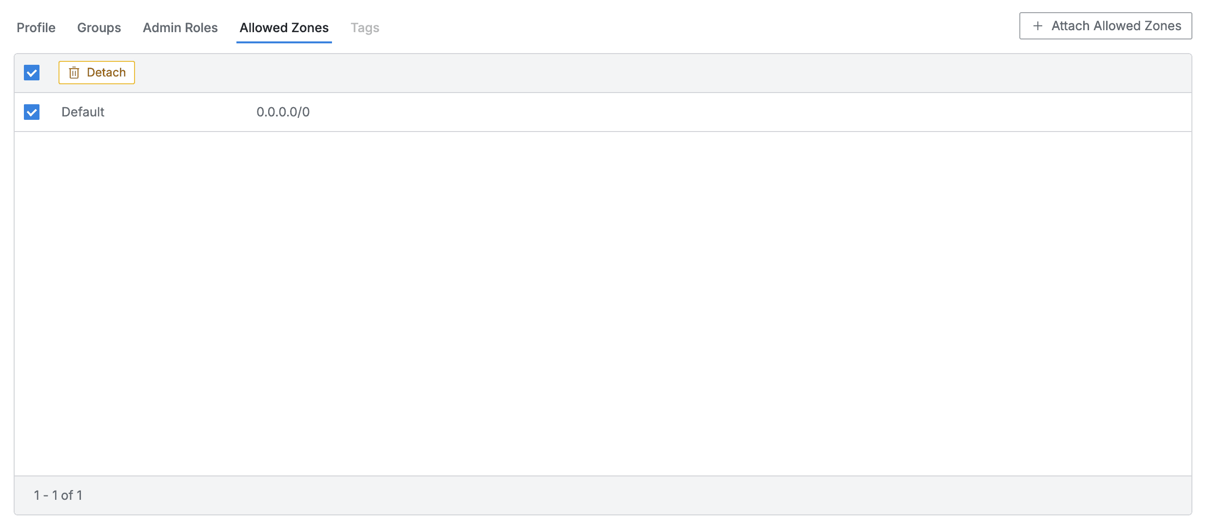 Allowed Zones 할당 해제