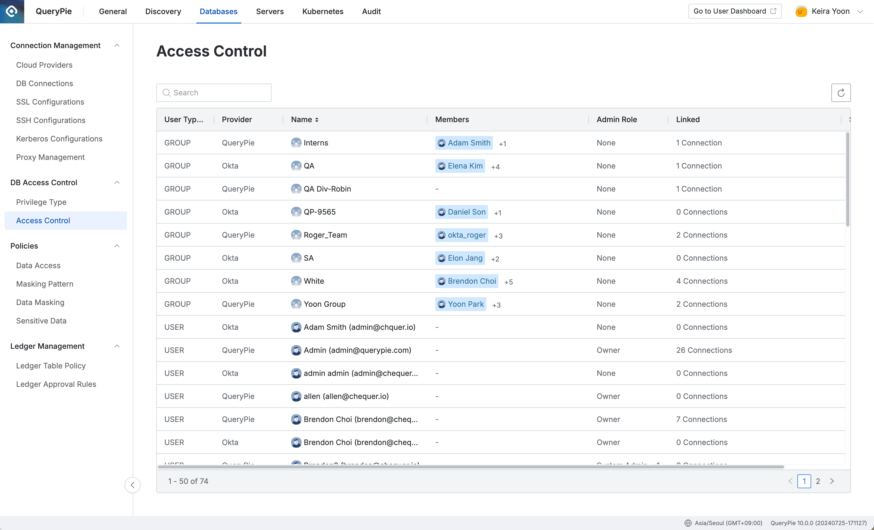 Administrator > Databases > DB Access Control > Access Control