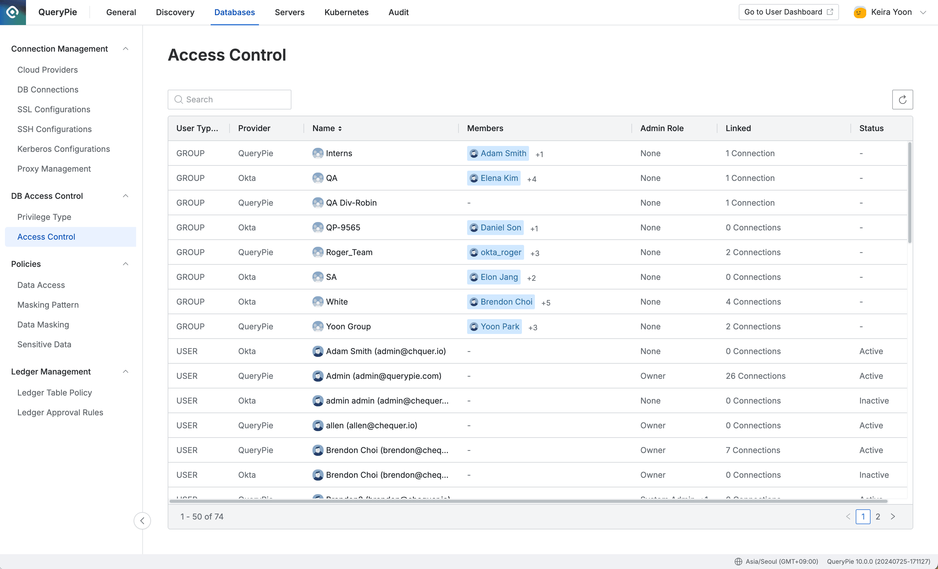 Administrator > Databases > DB Access Control > Access Control