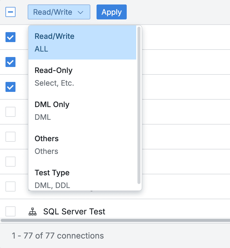 Bulk application through checkboxes and Apply button