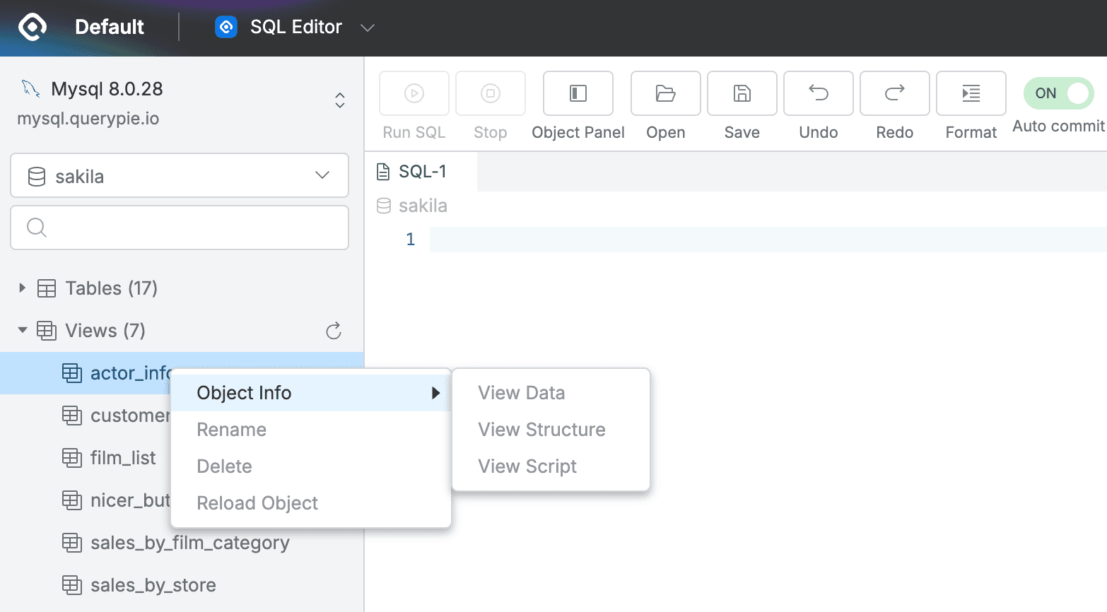 SQL Editor > Connection Panel