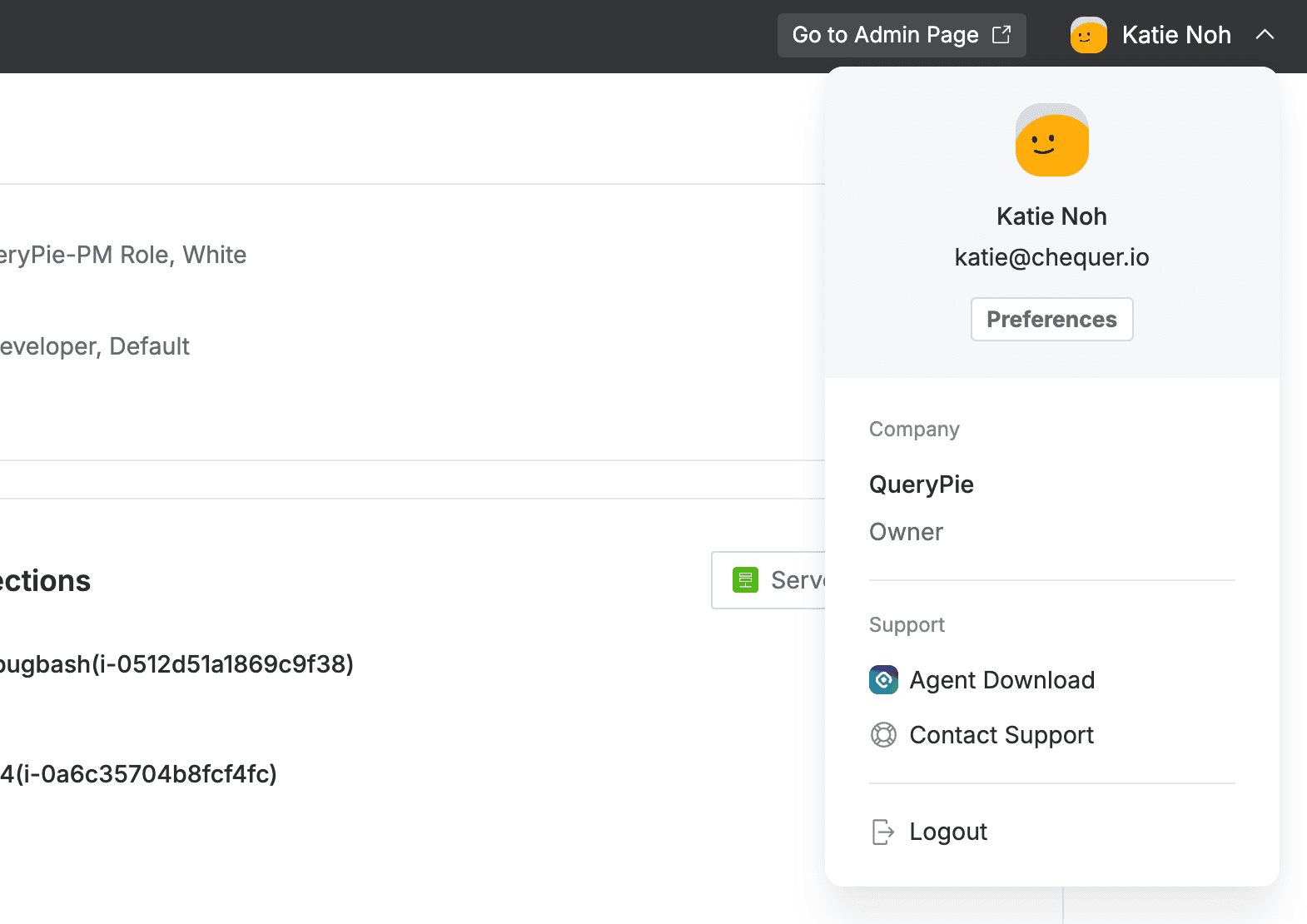 QueryPie Web > Profile Menu