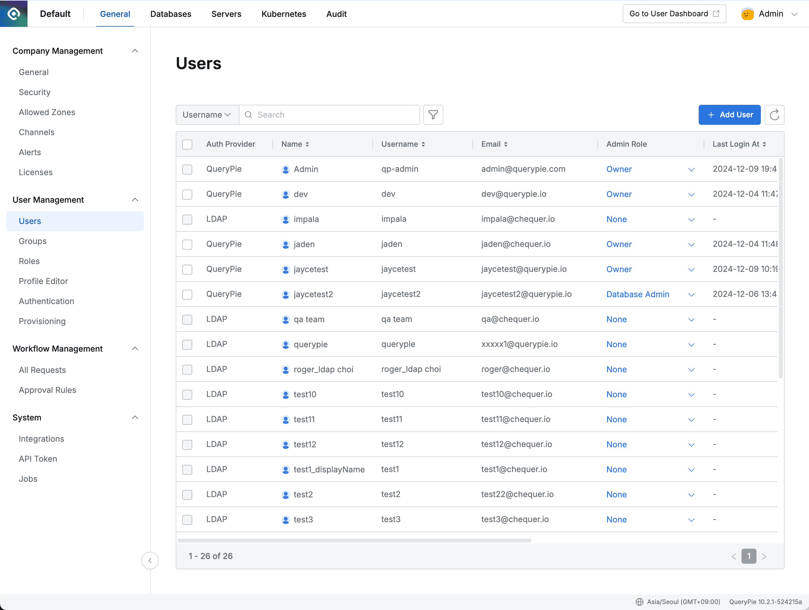 Admin > General > User Management > Users
