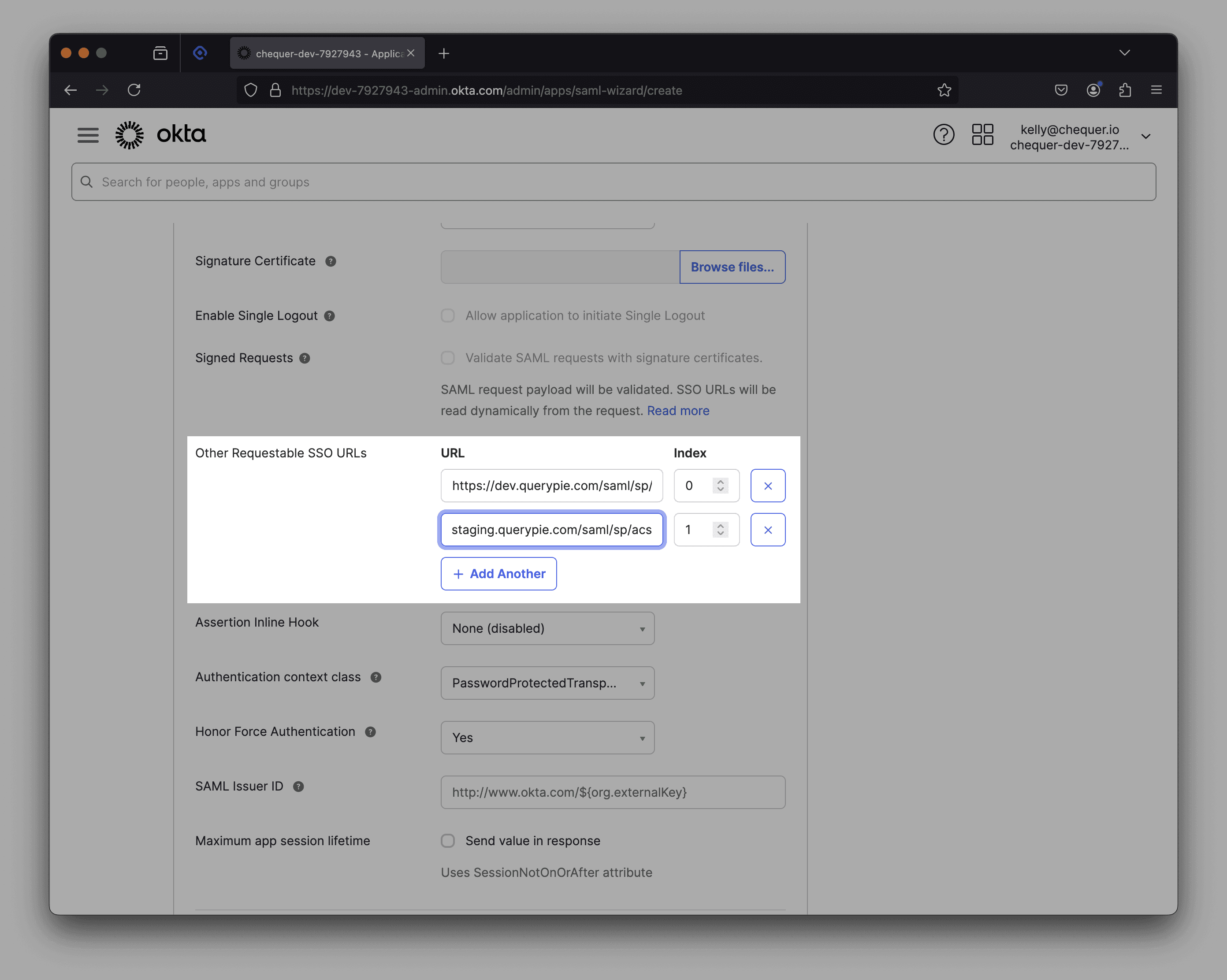 Index for Other Requestable SSO URLs