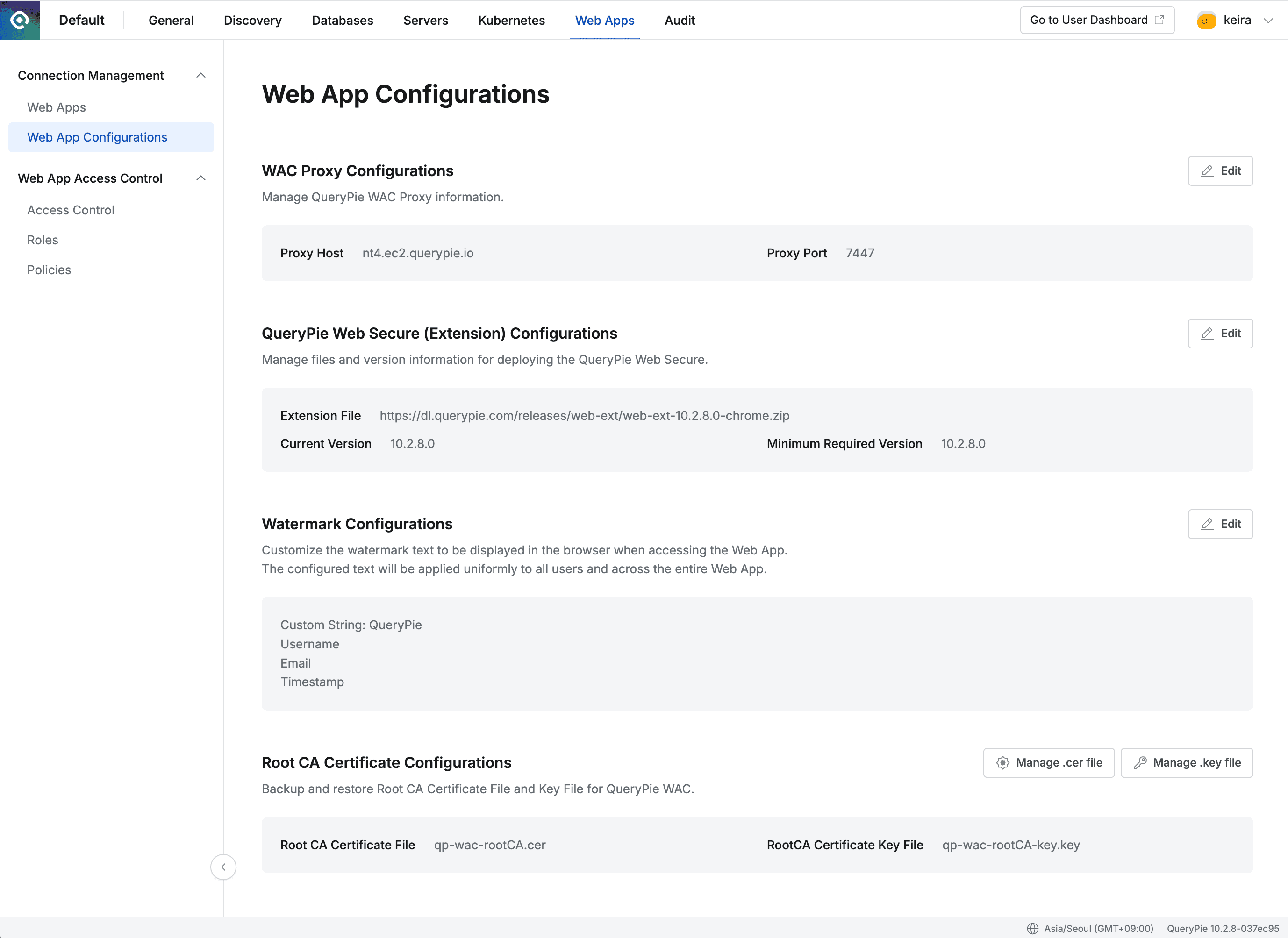 Admin > Web Apps > Connection Management > Web App Configurations