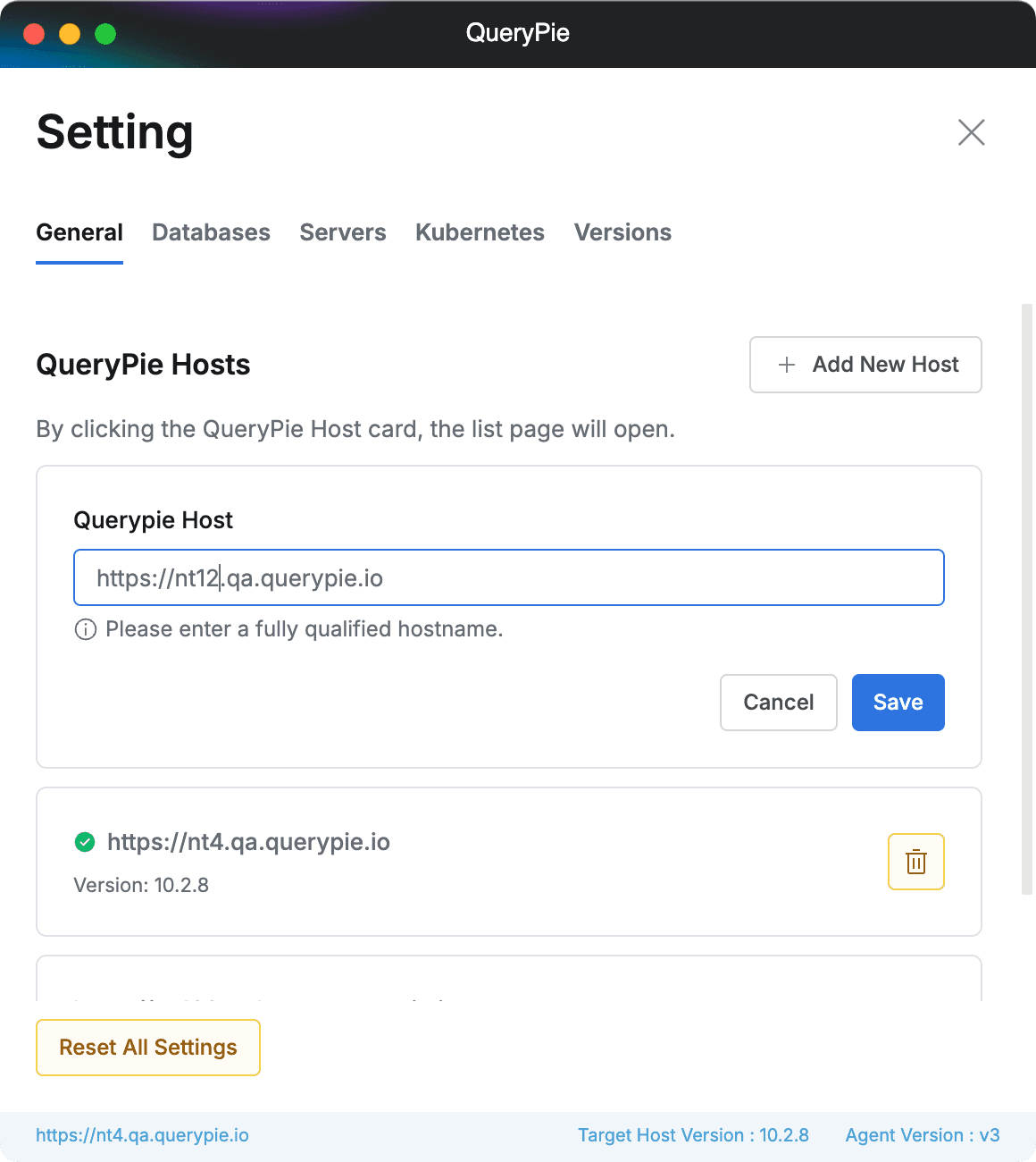 Multi-Agent > Setting > General > Add New Host