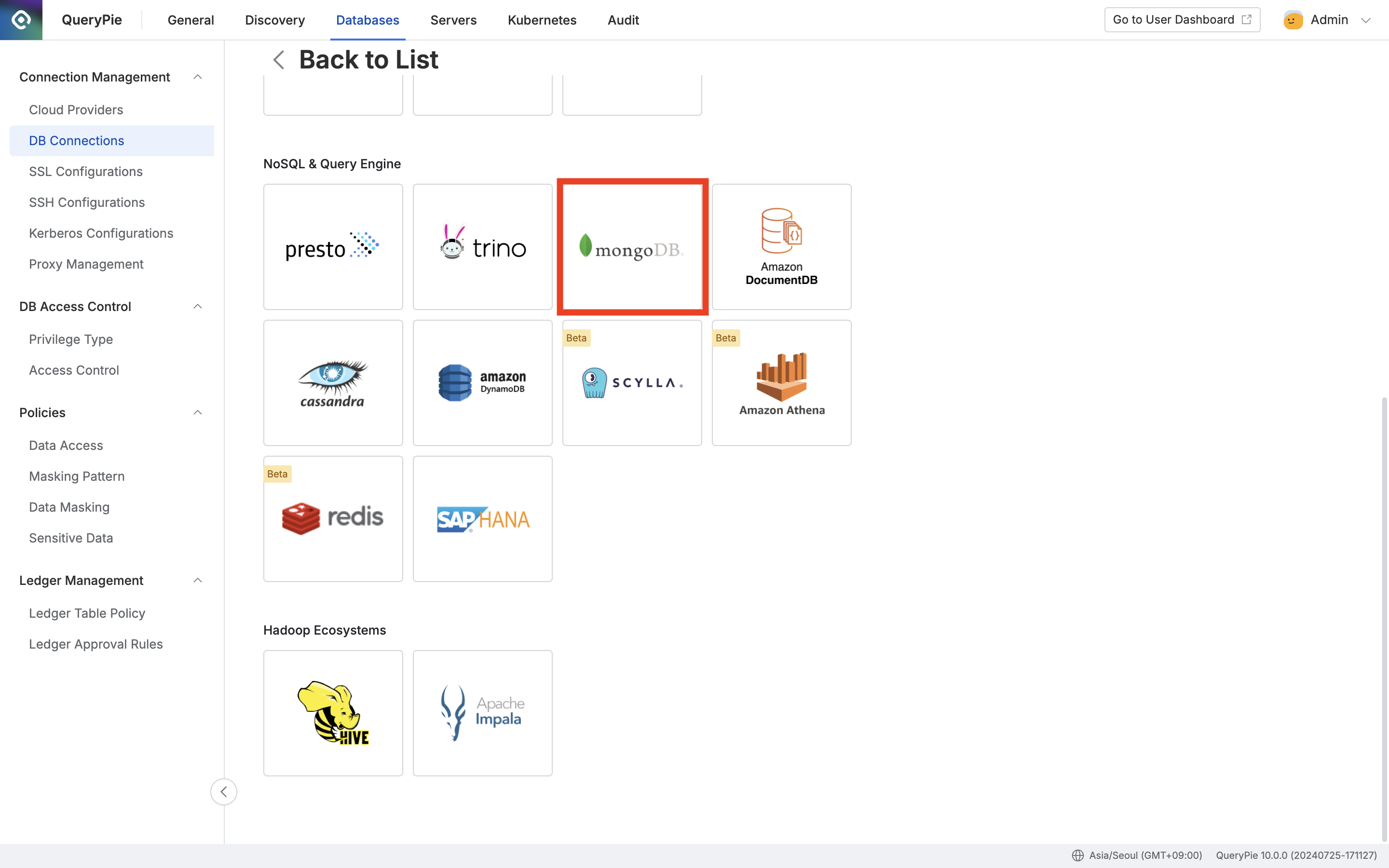 Administrator > Databases > Connection Management > DB Connections > Create Connection