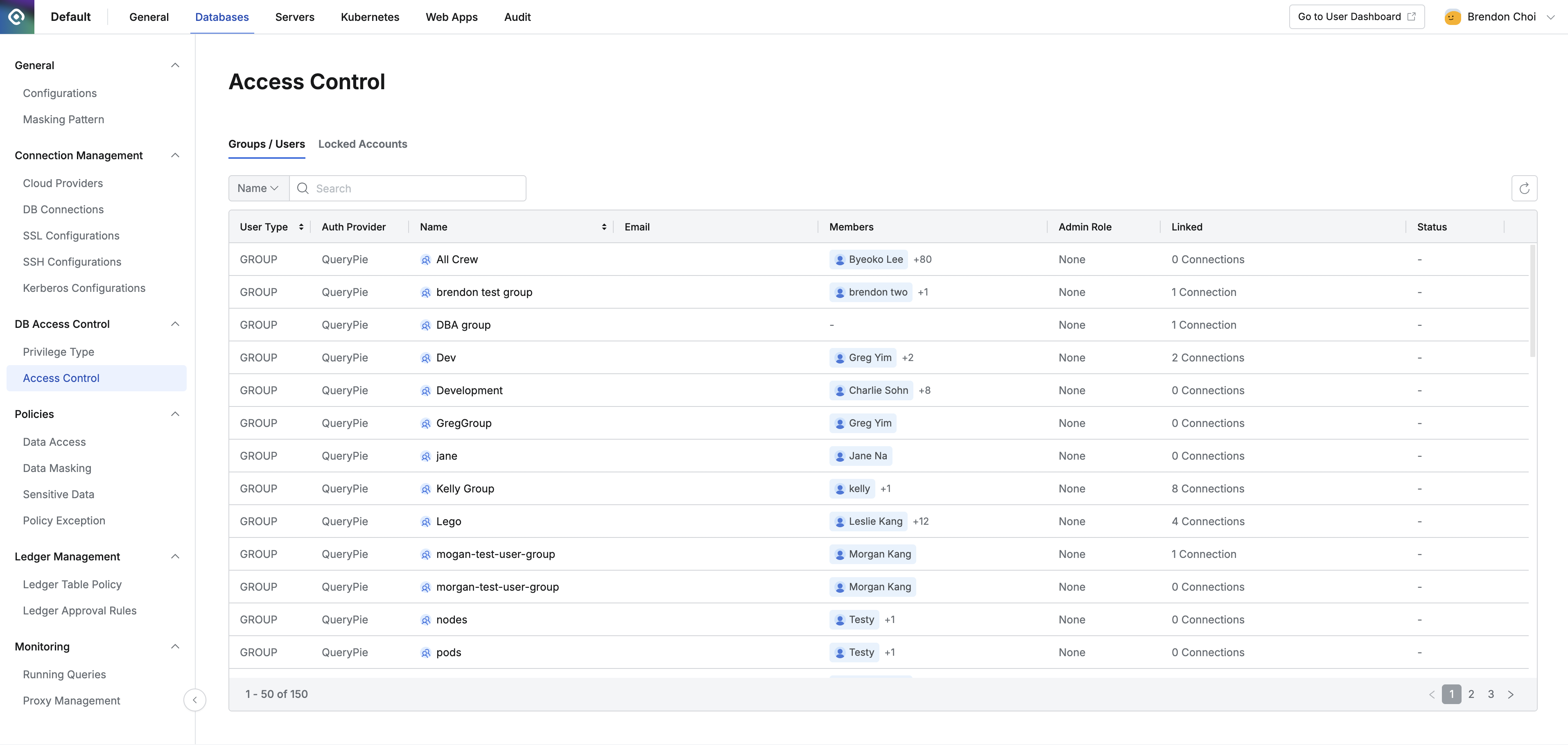 Administrator > Databases > DB Access Control > Access Control