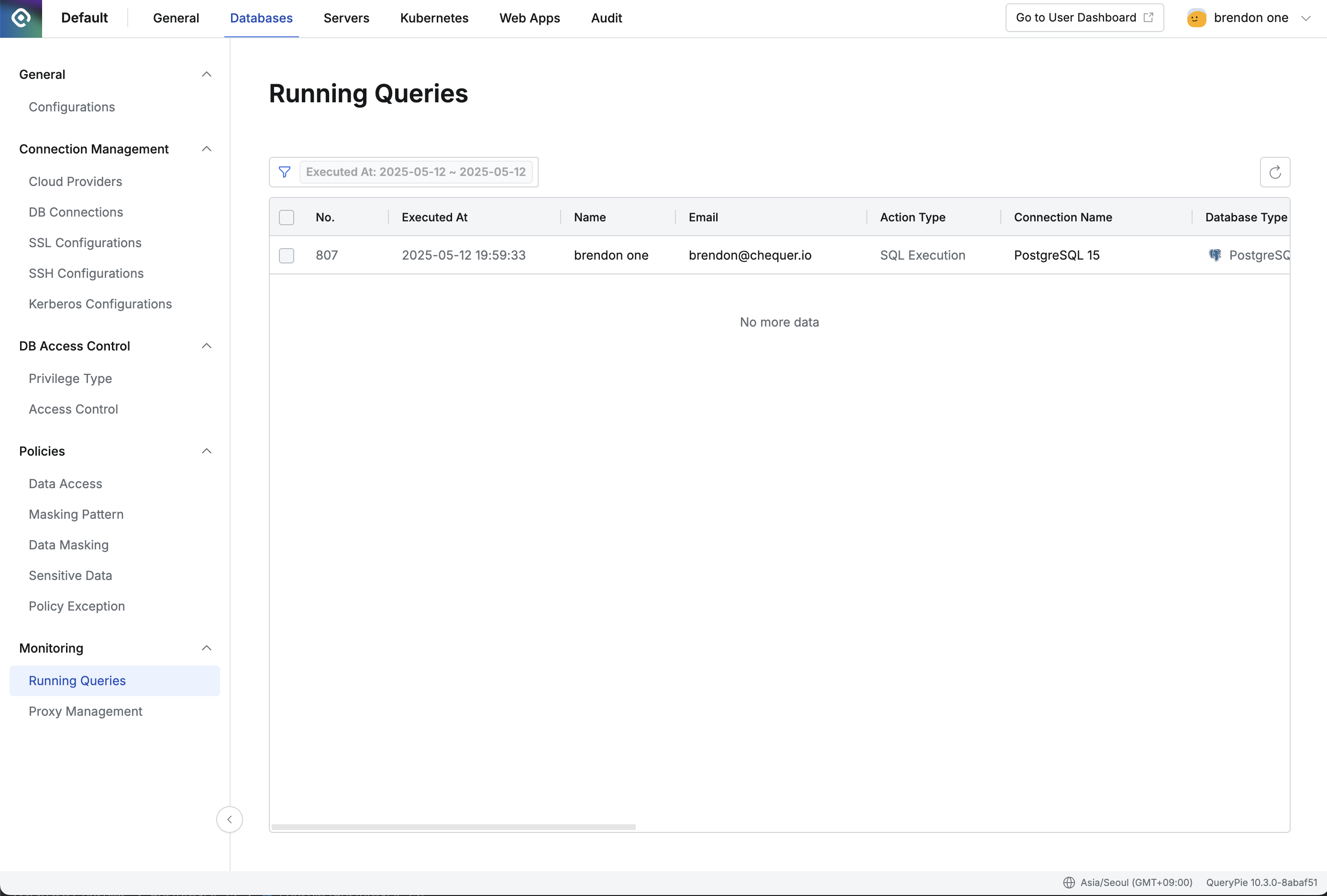 Databases > Monitoring > Running Queries