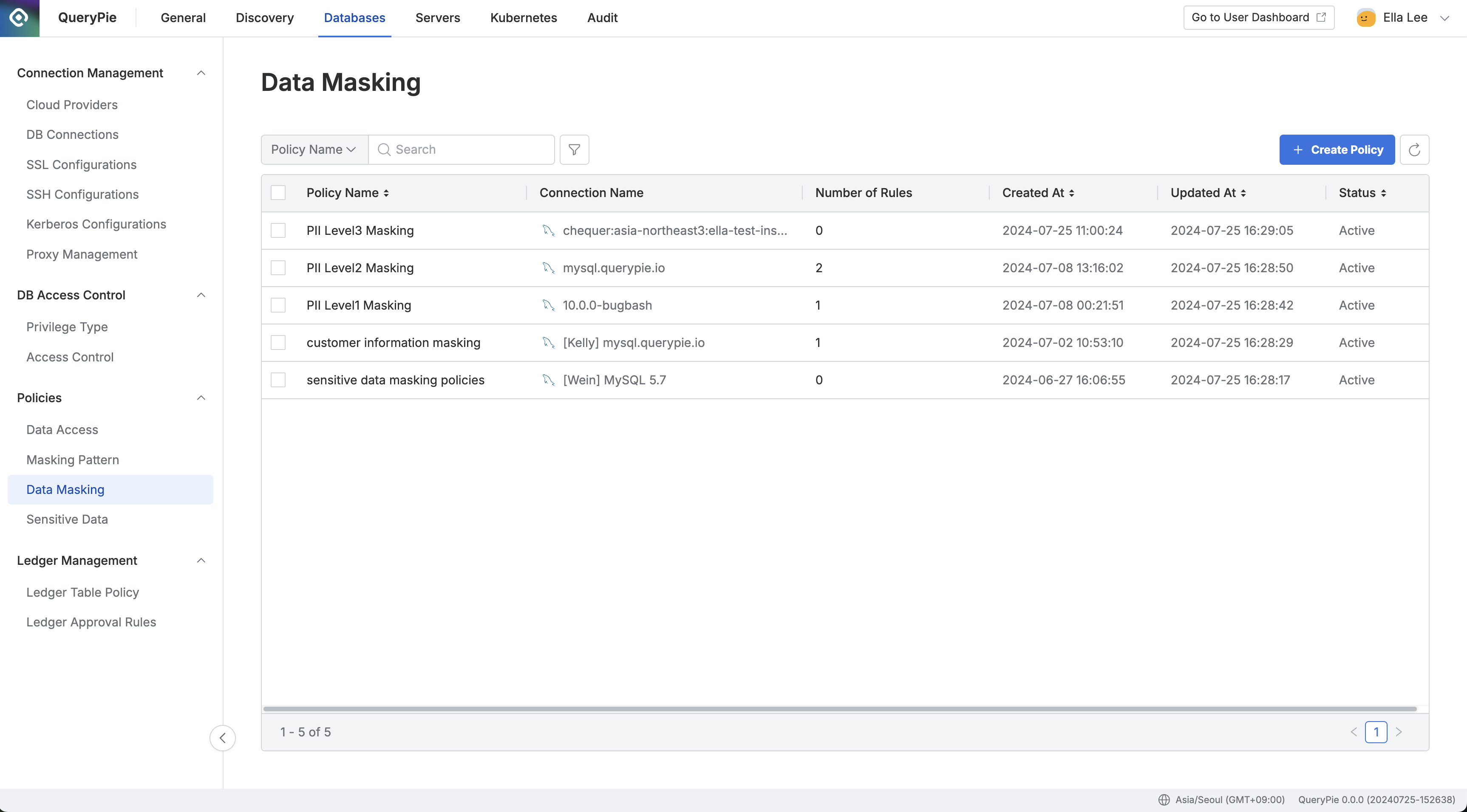 Administrator > Databases > Policies > Data Masking