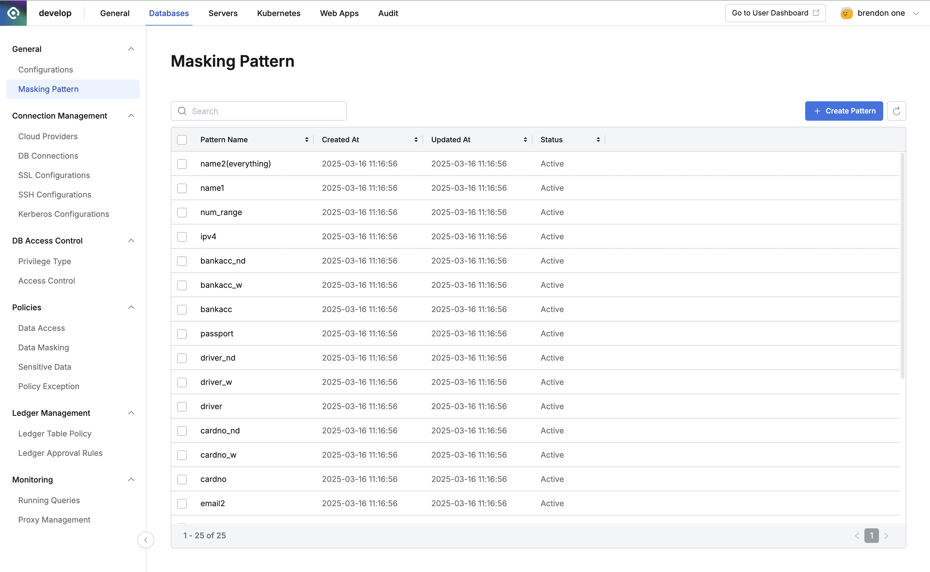 Administrator > Databases > General > Masking Pattern
