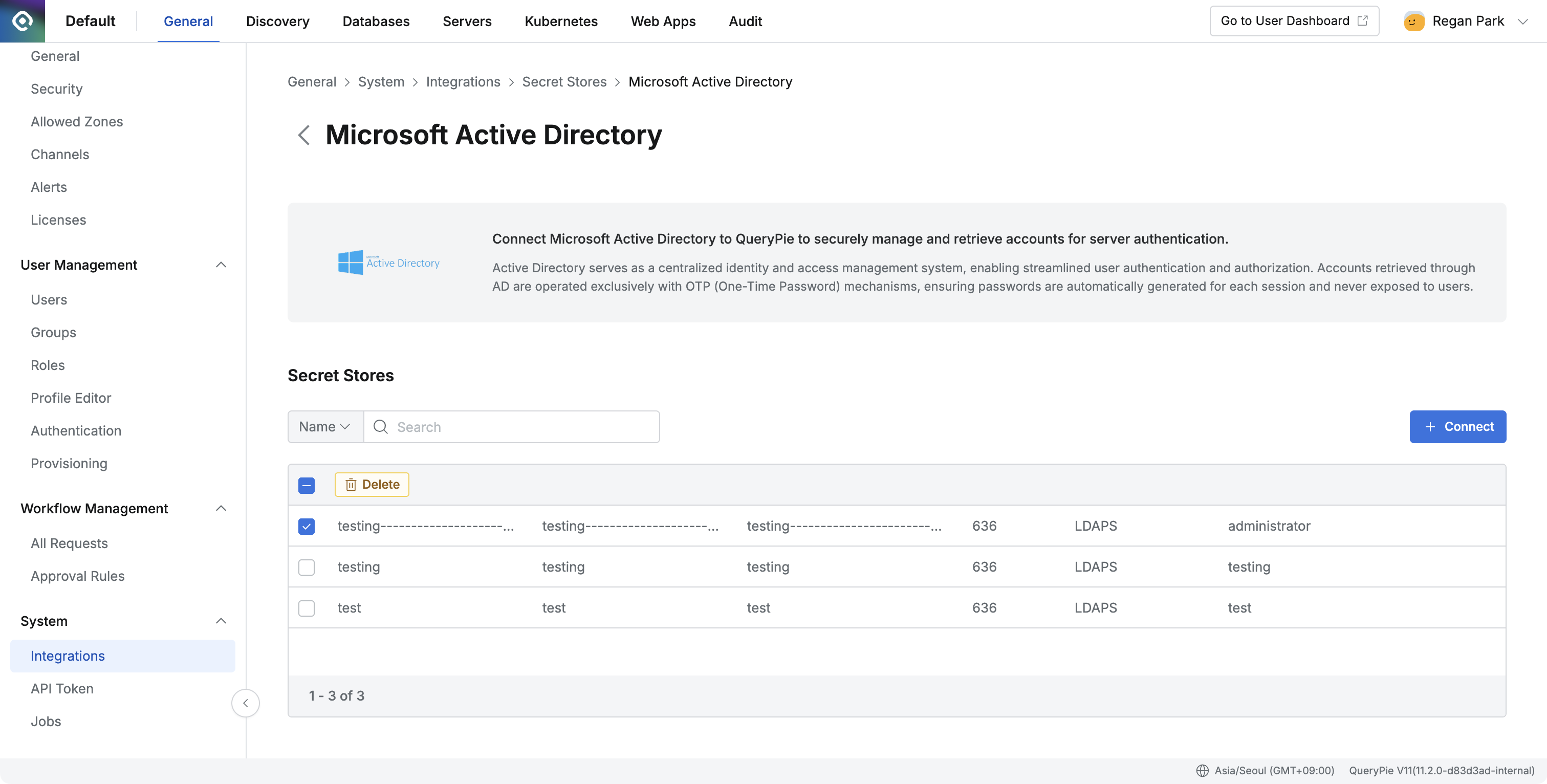 Administrator > General > System > Integrations > Microsoft Active Directory