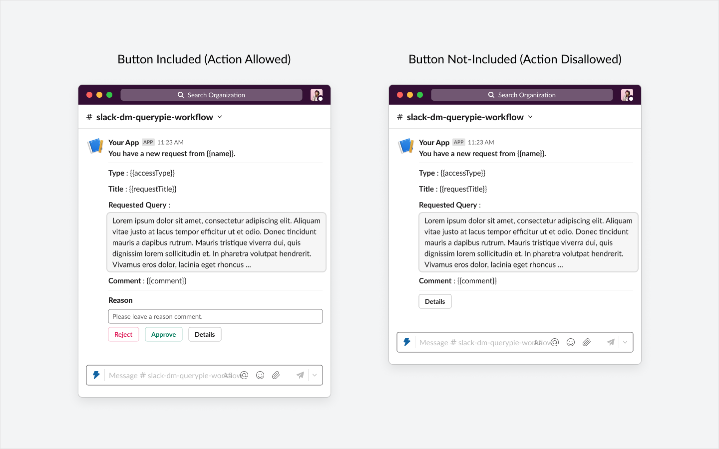 アクション許容タイプ例(左)/ アクション非許容タイプ例(右)