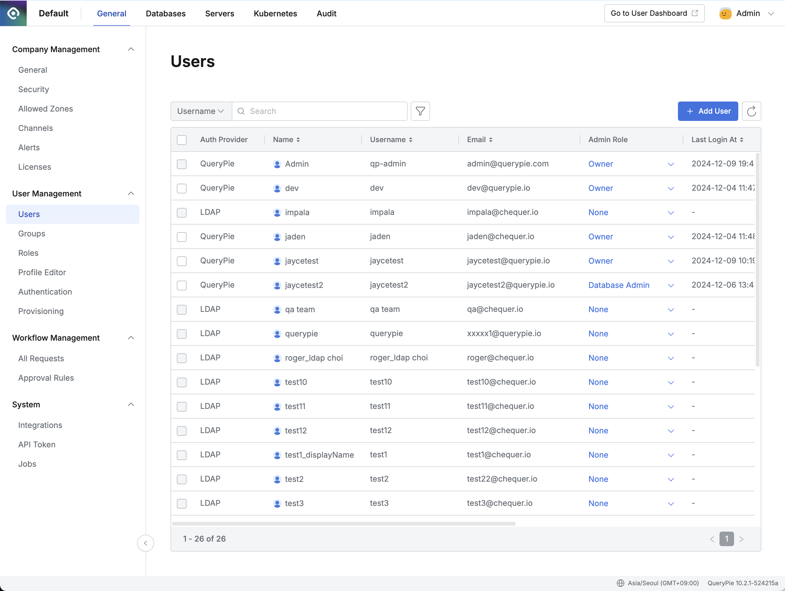 Admin > General > User Management > Users