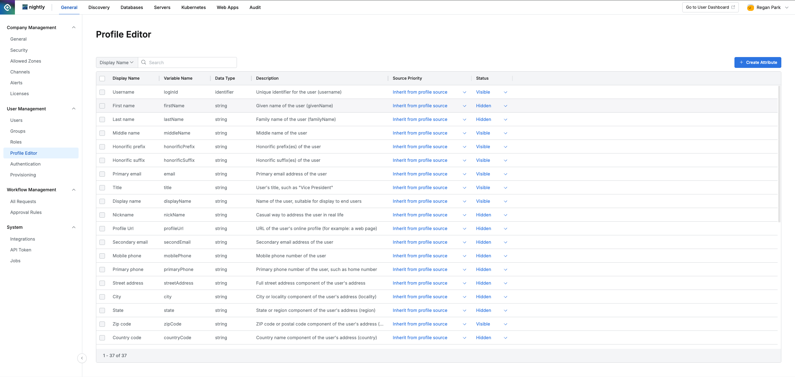 Administrator > General > User Management > Profile Editor