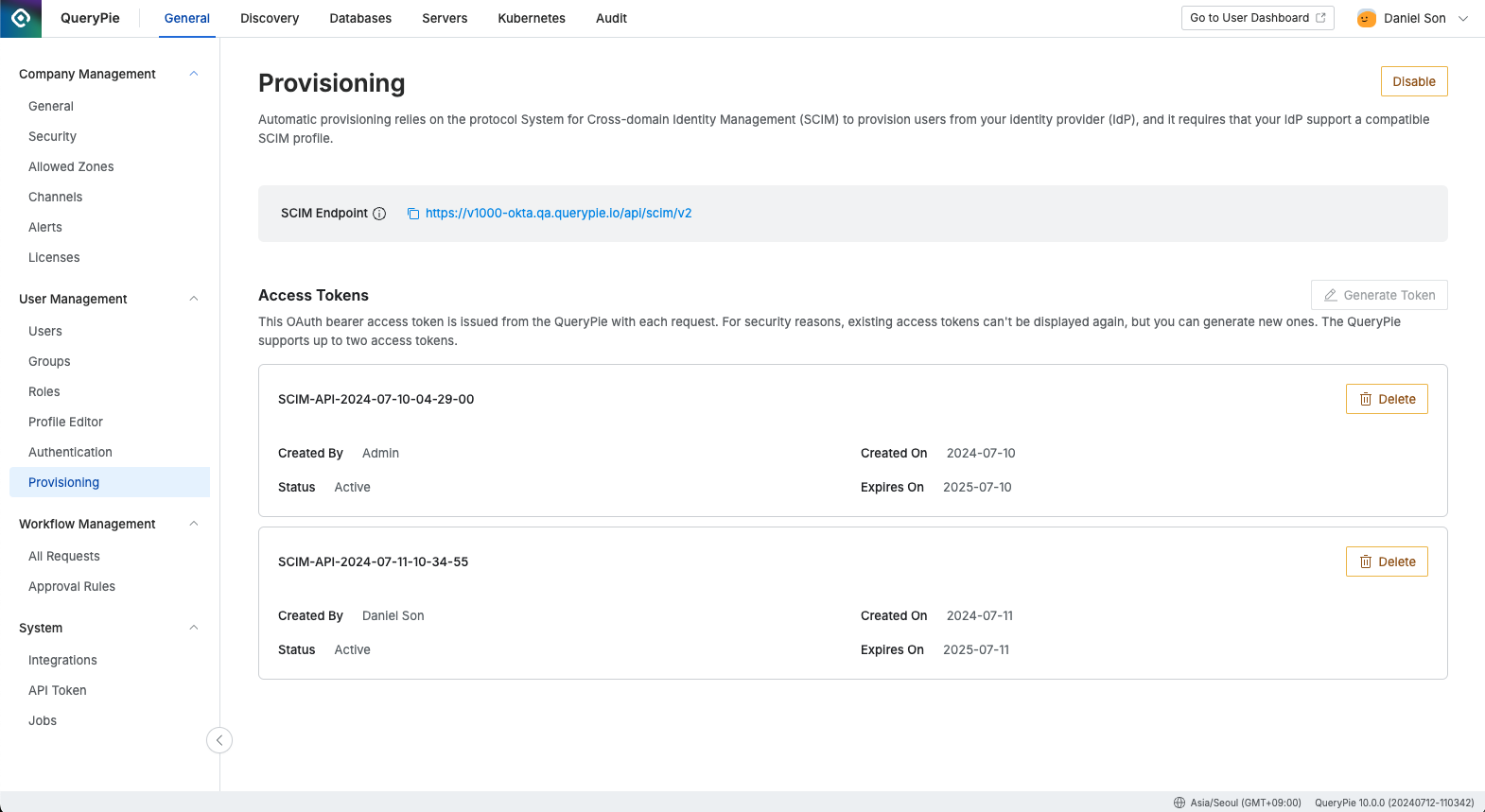 Administrator > General > User Management > Provisioning