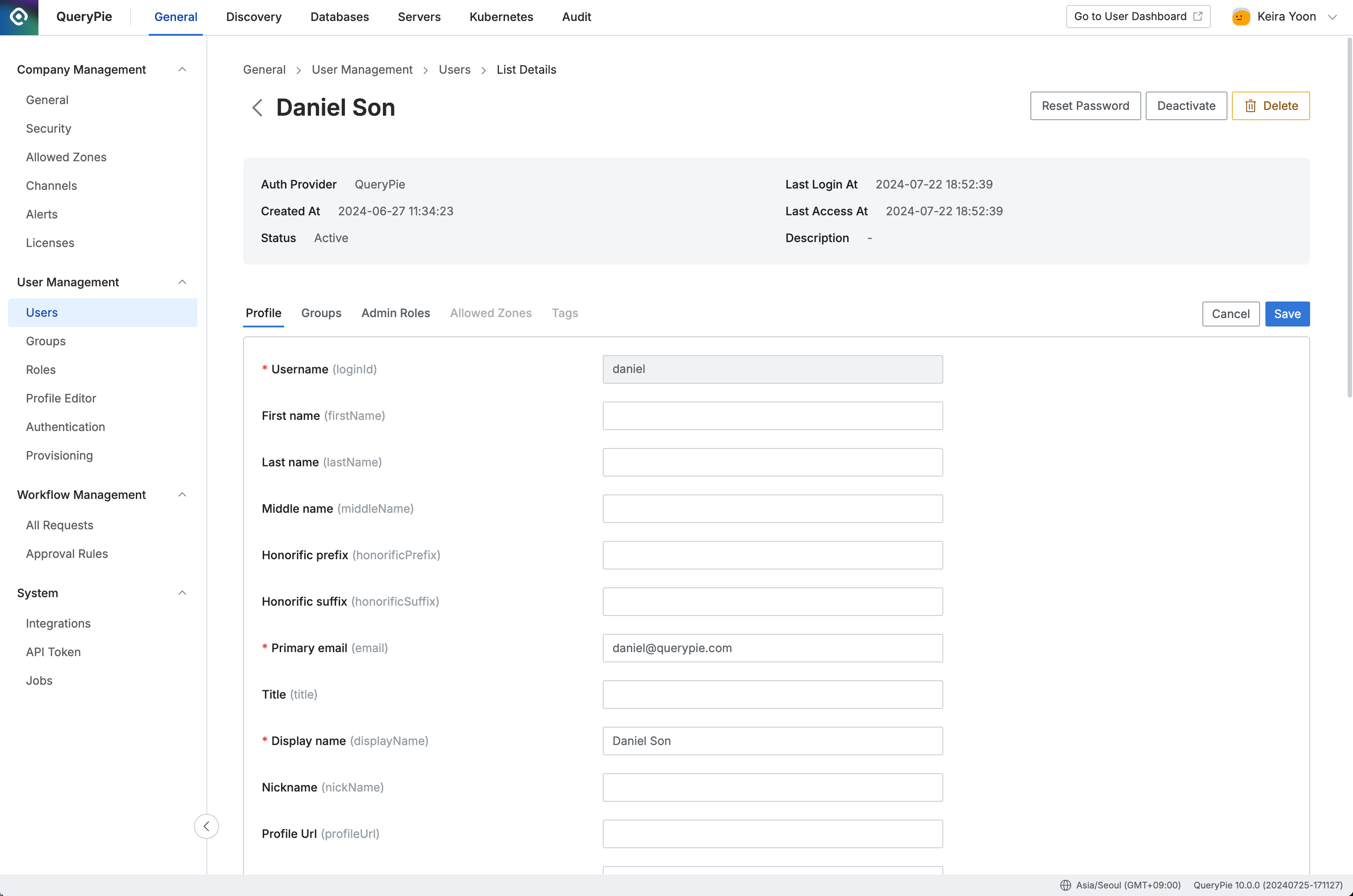 Administrator > General > User Management > Users > List Details > Edit