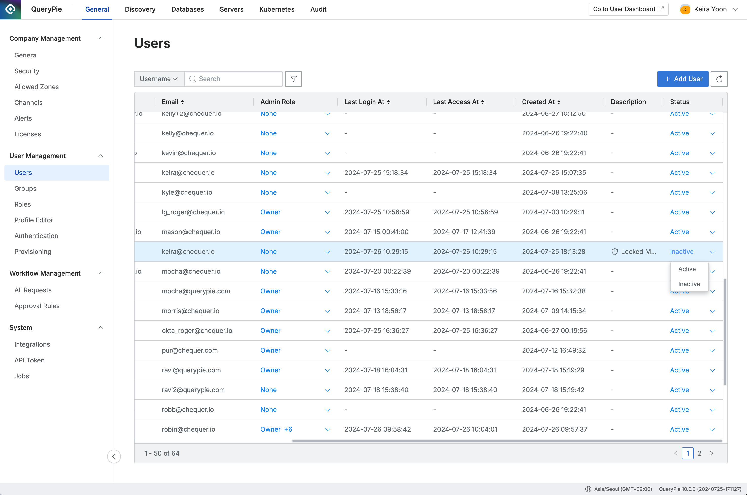 Administrator > General > User Management > Users