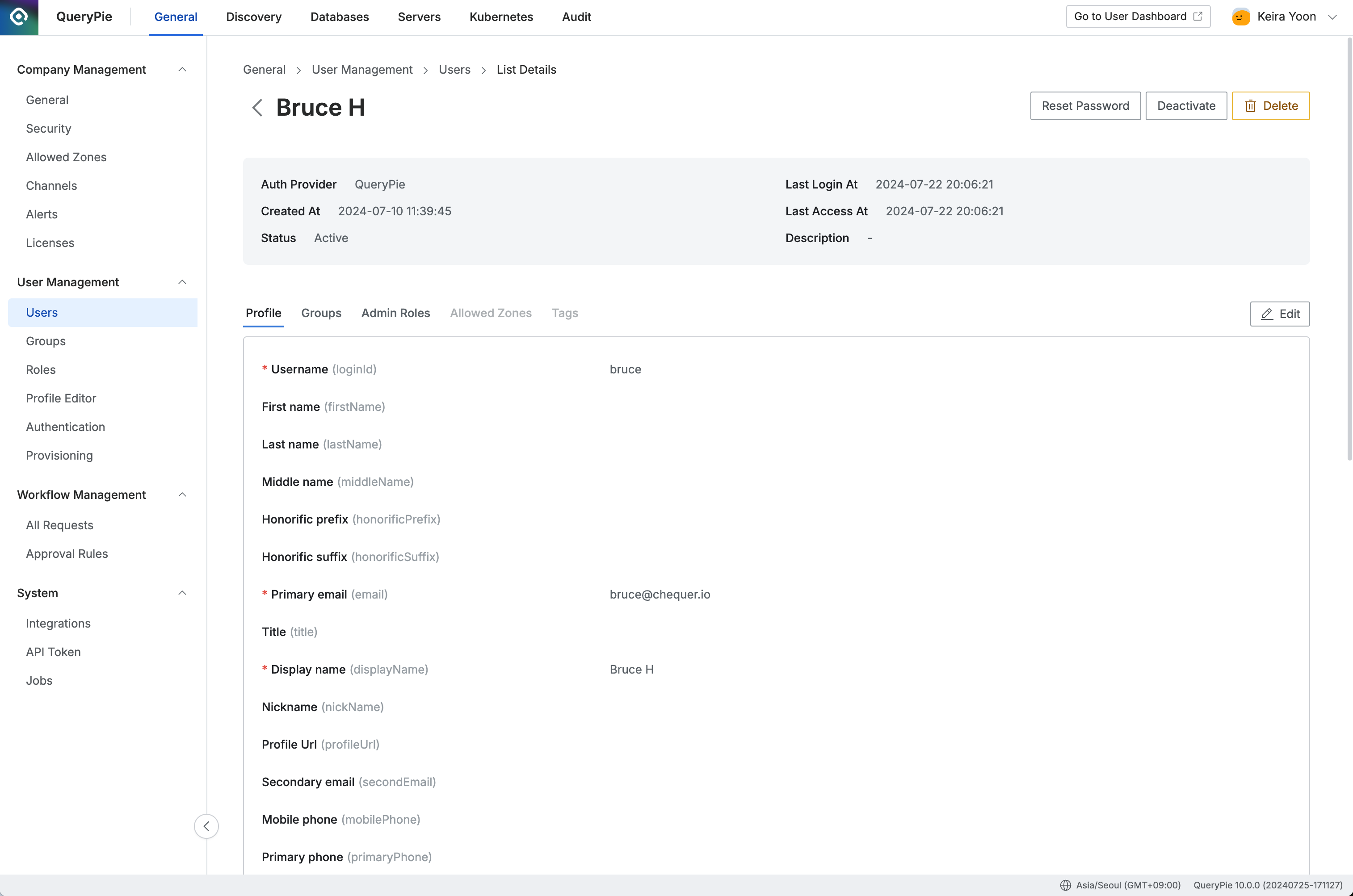 Administrator > General > User Management > Users > List Details