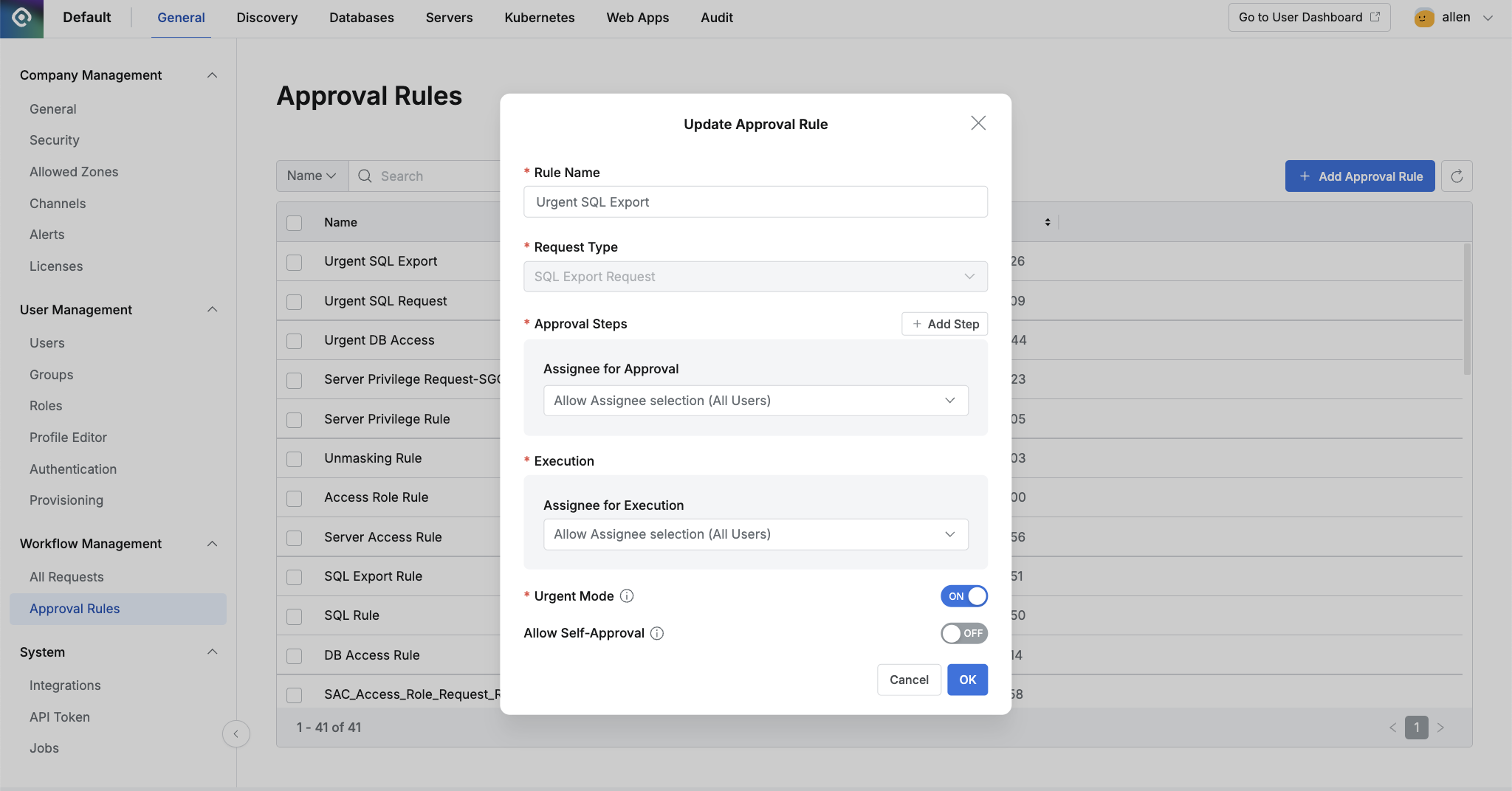 Administrator > General > Workflow Management > Approval Rules > Update Approval Rule