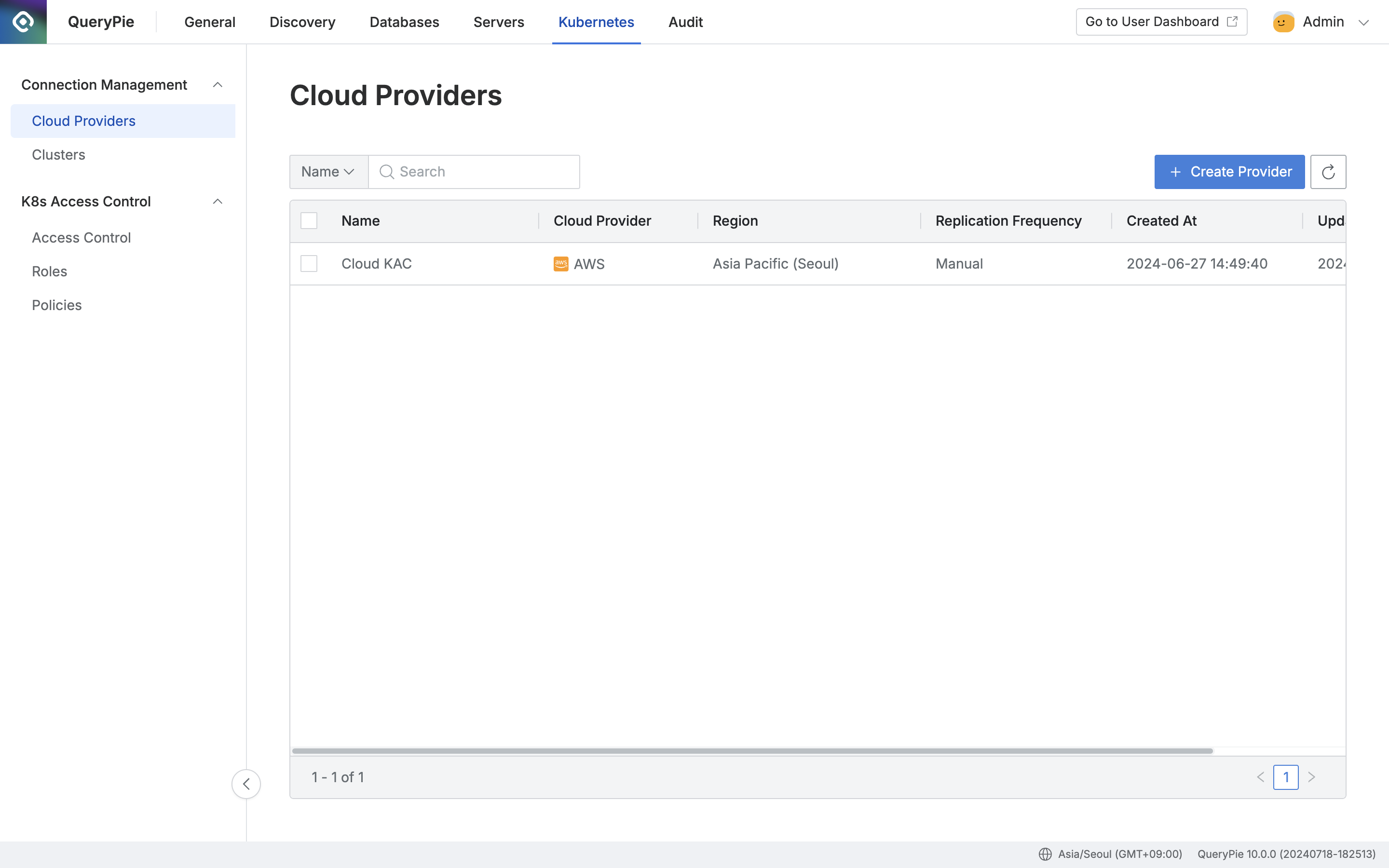 Administrator > Kubernetes > Connection Management > Cloud Providers
