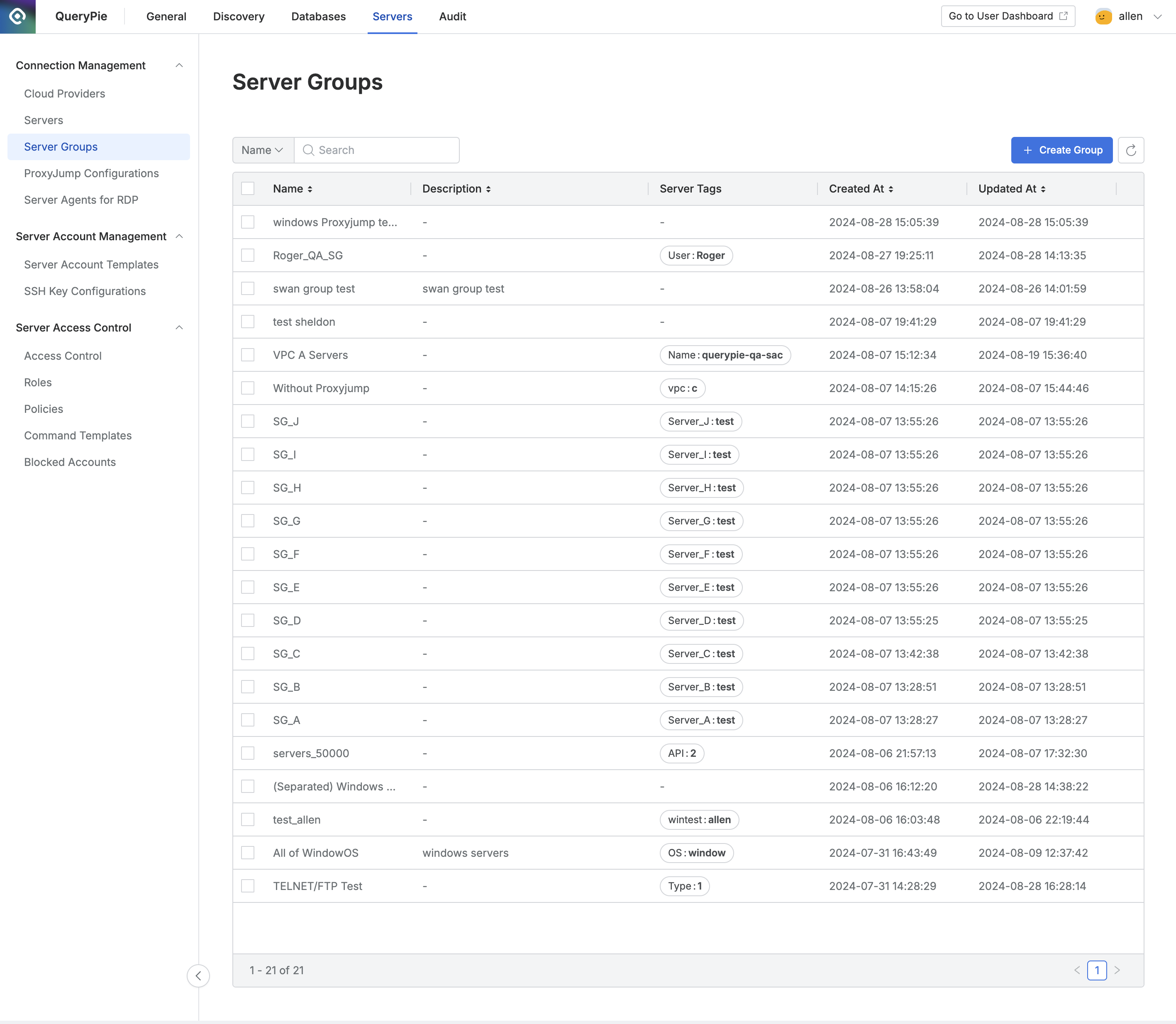 Administrator > Servers > Connection Management > Server Groups