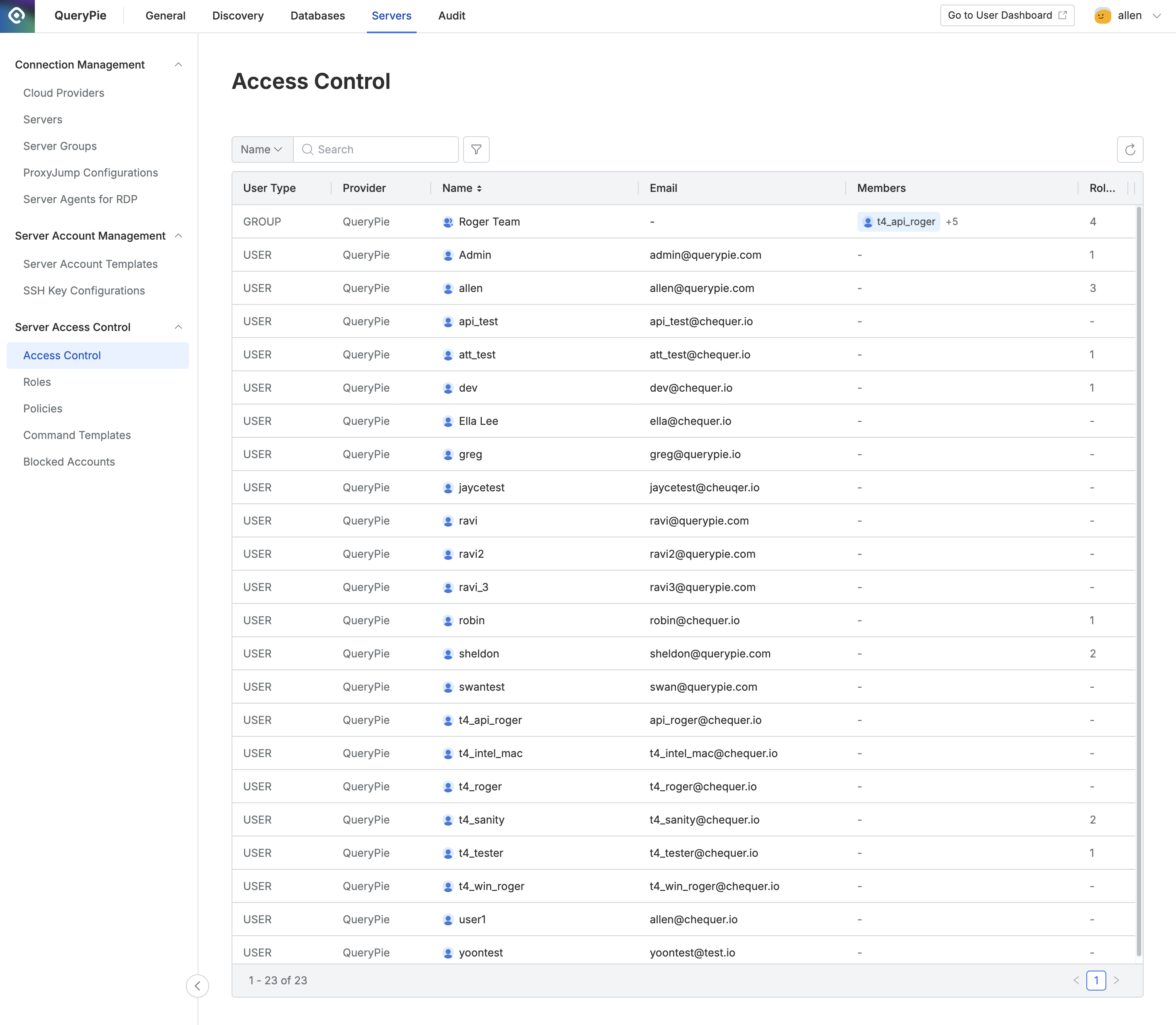 Administrator > Servers > Server Access Control > Access Control