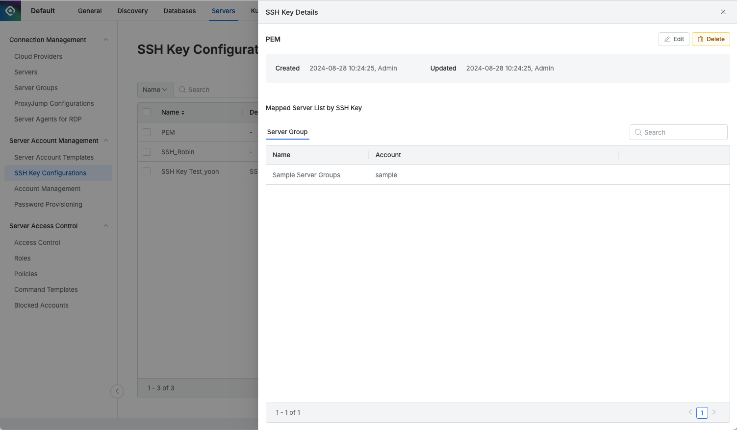 Administrator > Servers > Server Account Management > SSH Key Configurations > SSH Key Details