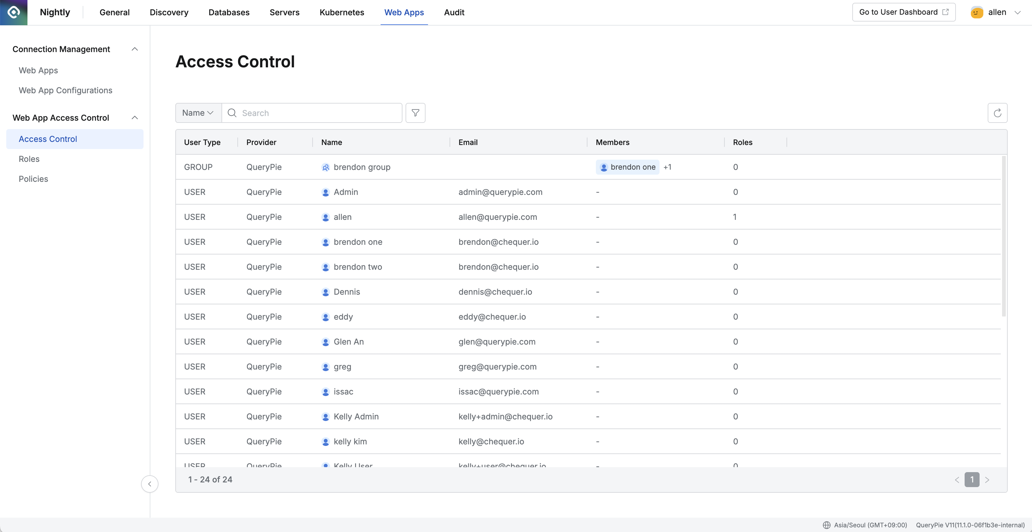 Administrator > Web Apps > Web App Access Control > Access Control