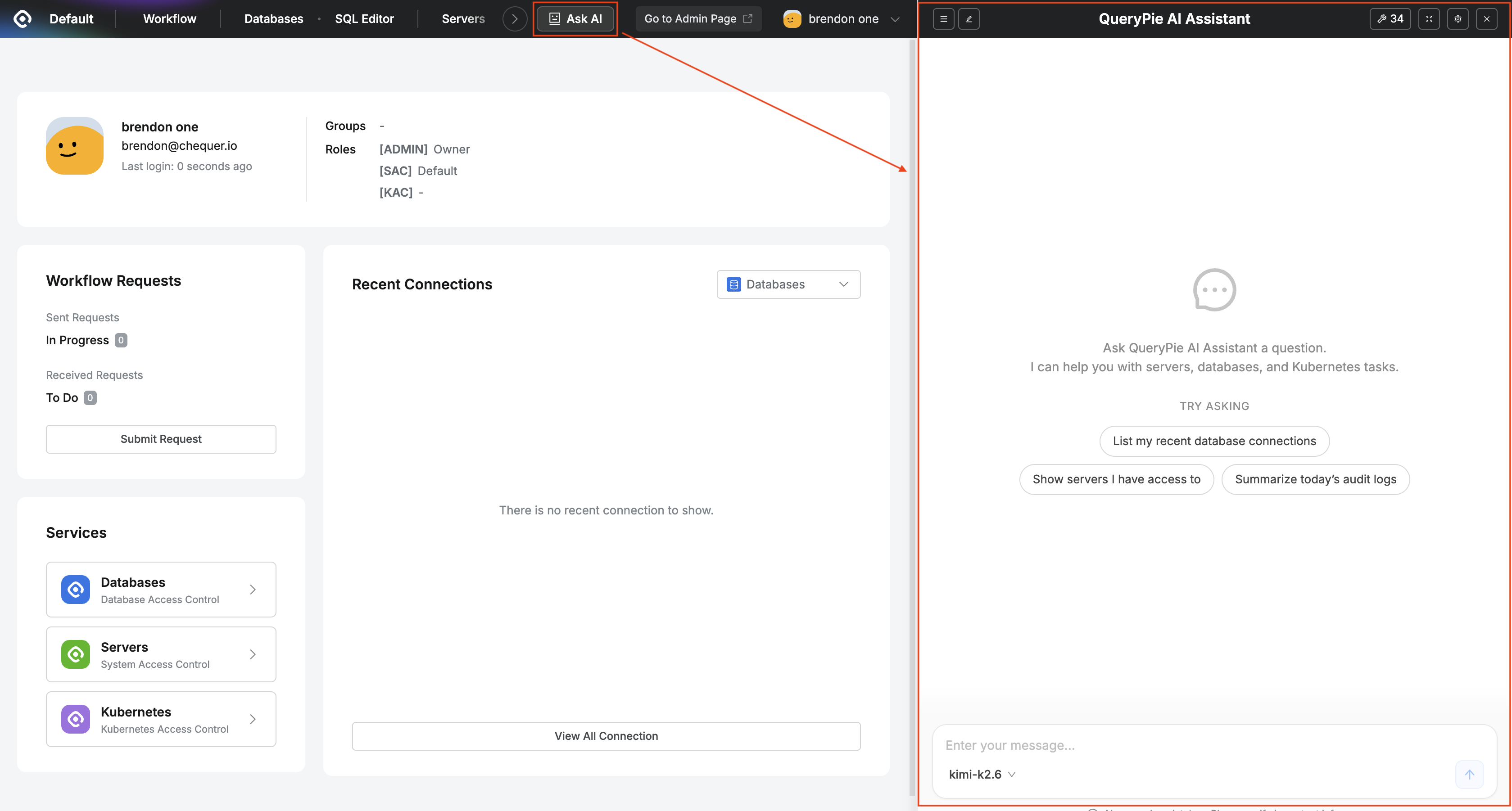 Loading the chat window with the Ask AI button