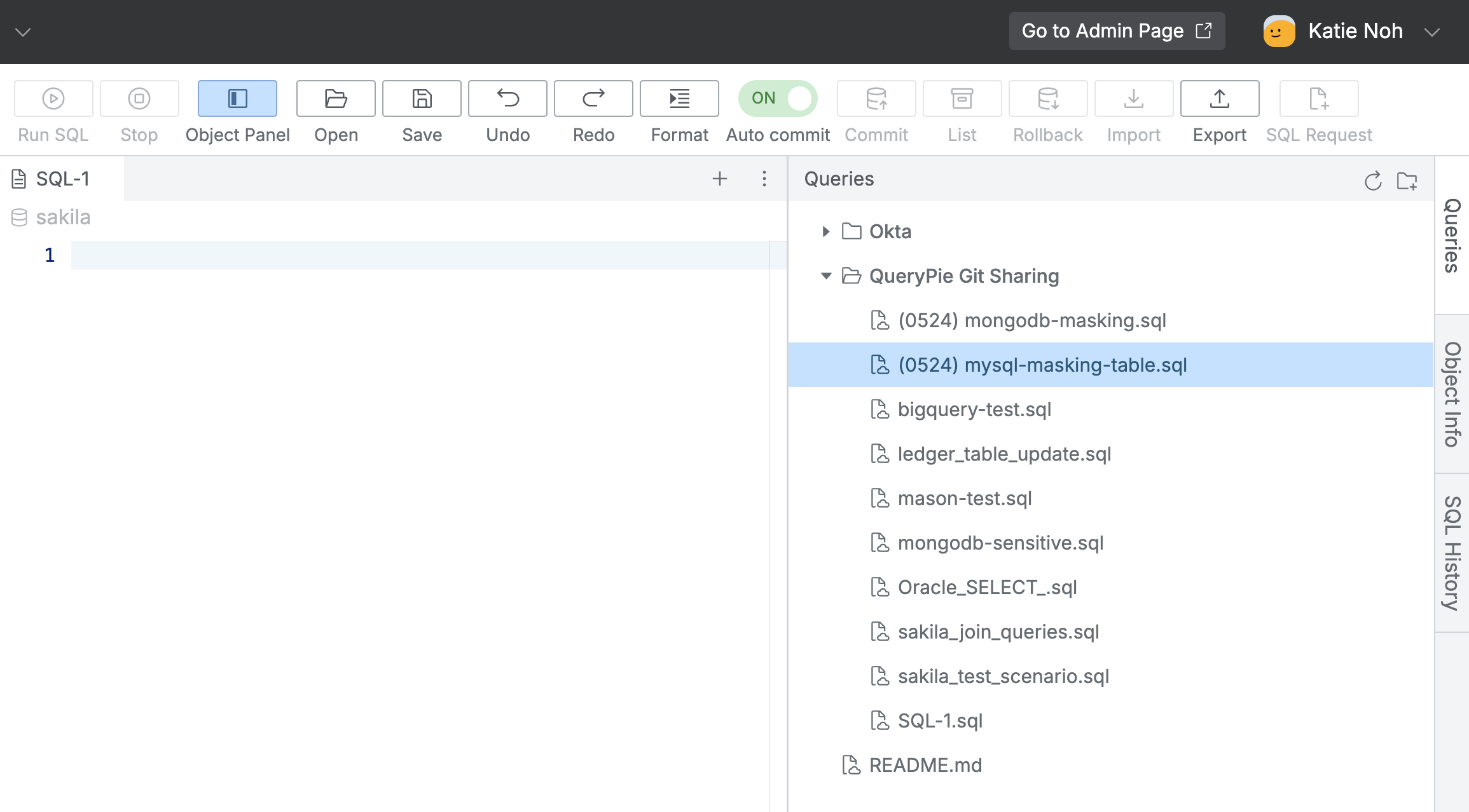 SQL Editor > Queries Panel